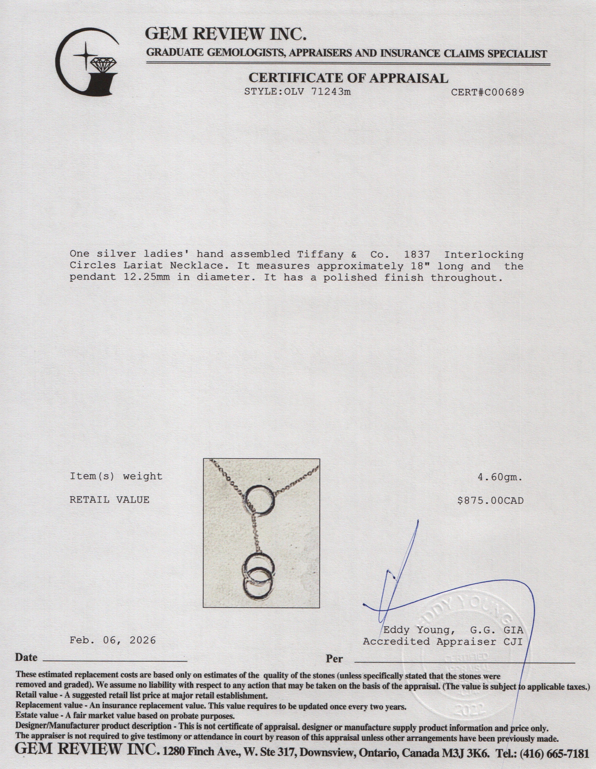 Tiffany & Co. Sterling Silver 1837 Interlocking Circles Lariat Necklace