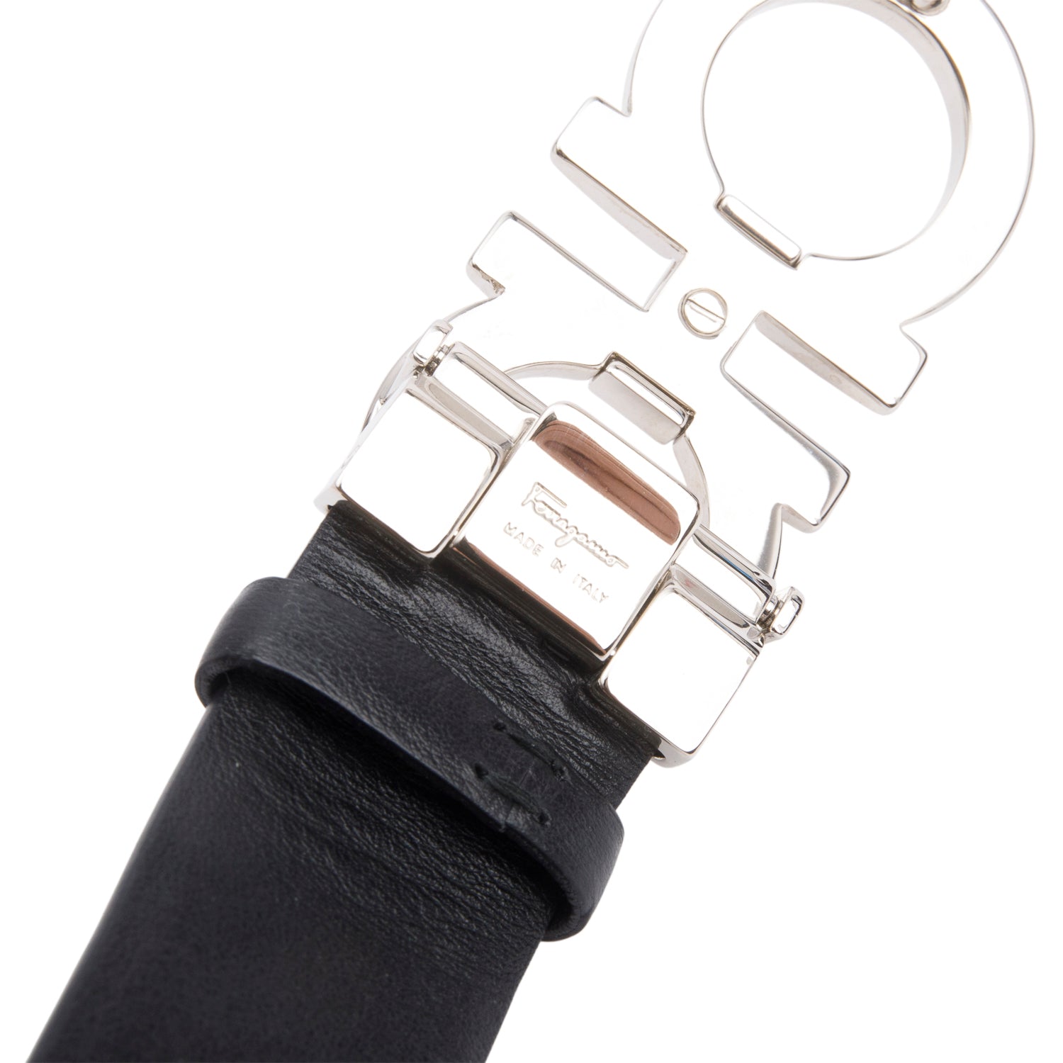 Ferragamo Black Calfskin/Patent Leather Gancini Reversible Belt 75