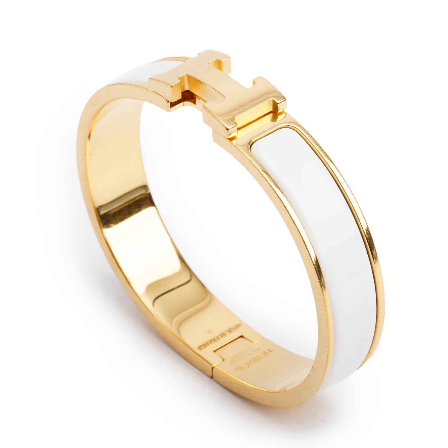 Hermes Gold Plated White Enamel 12 MM Clic H Bracelet