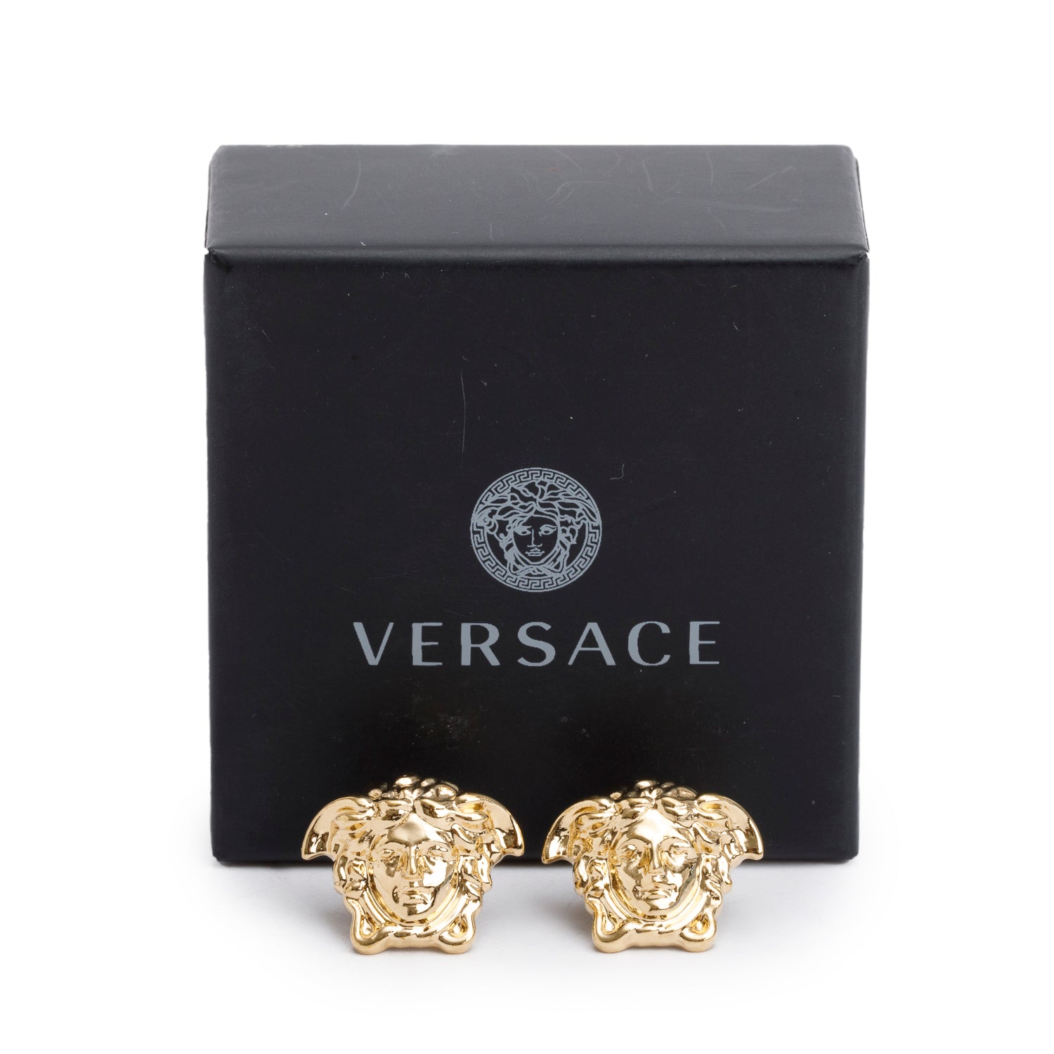 Versace Gold Plated Medusa Head Earrings w/ Box