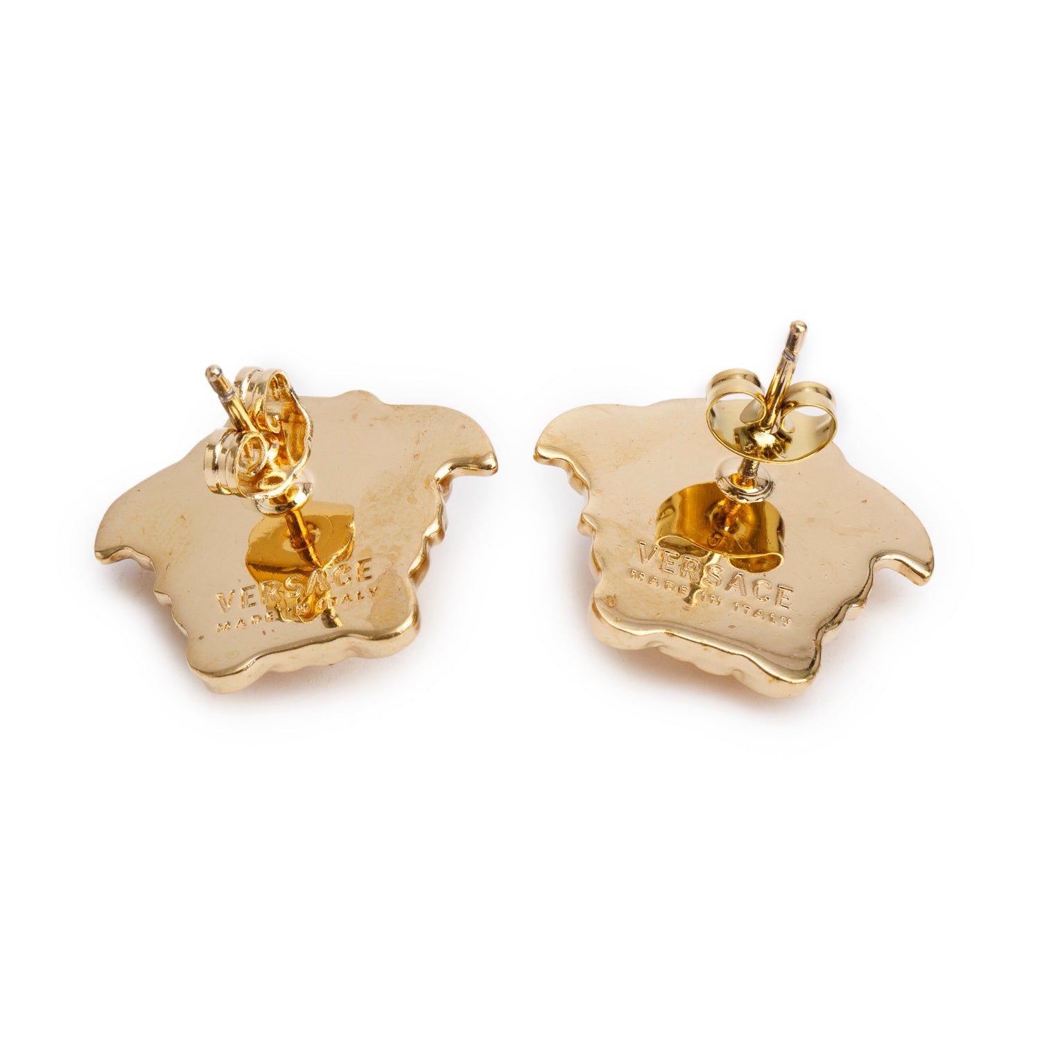 Versace Gold Plated Medusa Head Earrings w/ Box