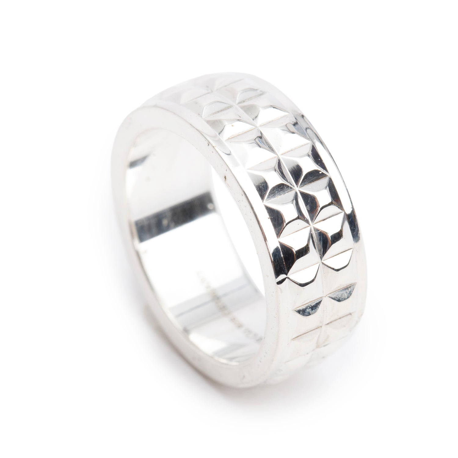 Tiffany & Co. Sterling Silver Diamond Point Wide Band Ring, Size 8