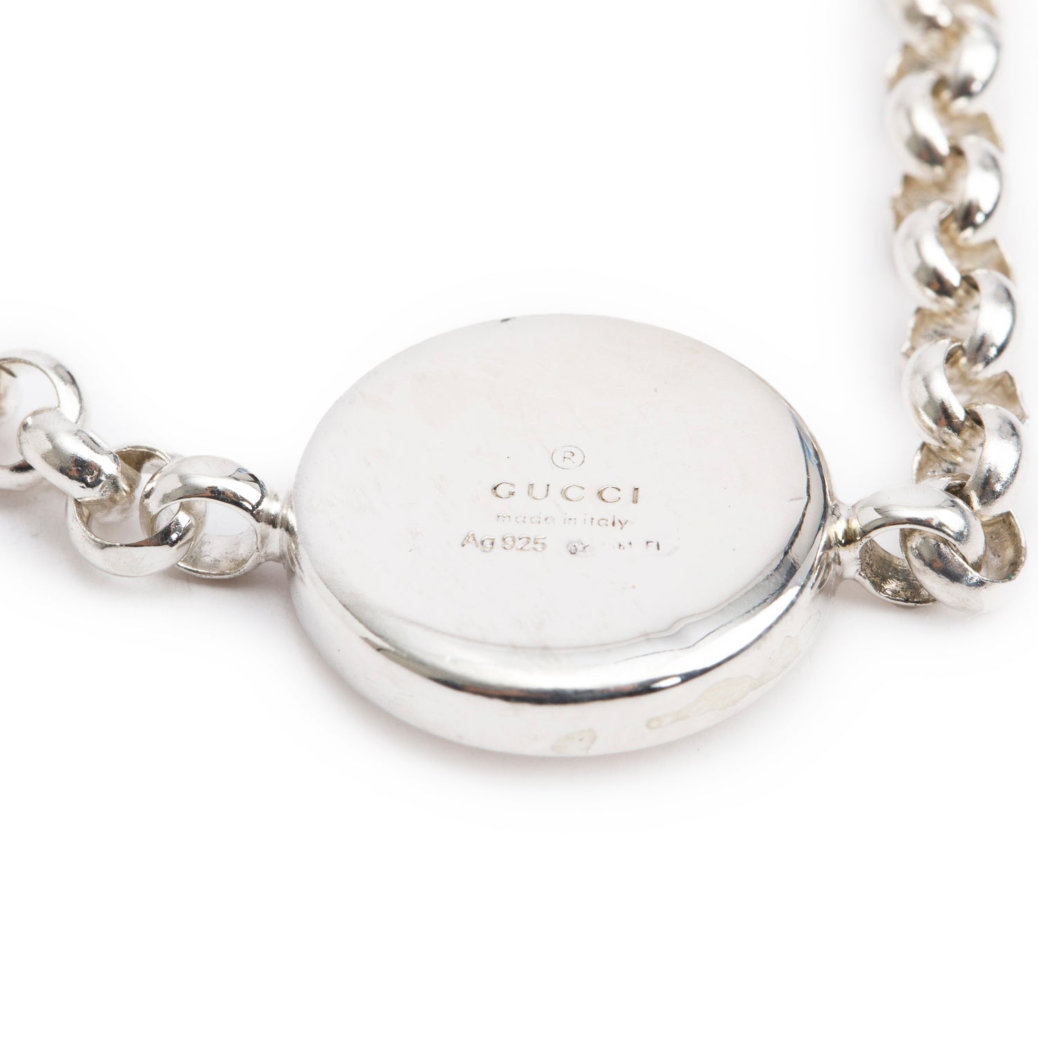 Gucci Sterling Silver Trademark Round Charm Bracelet