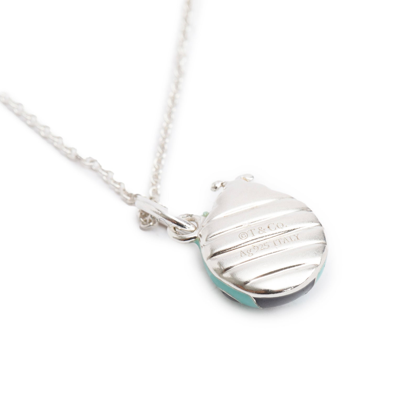 Tiffany & Co. Sterling Silver Small Ladybug Pendant Necklace with Blue & Black Enamel