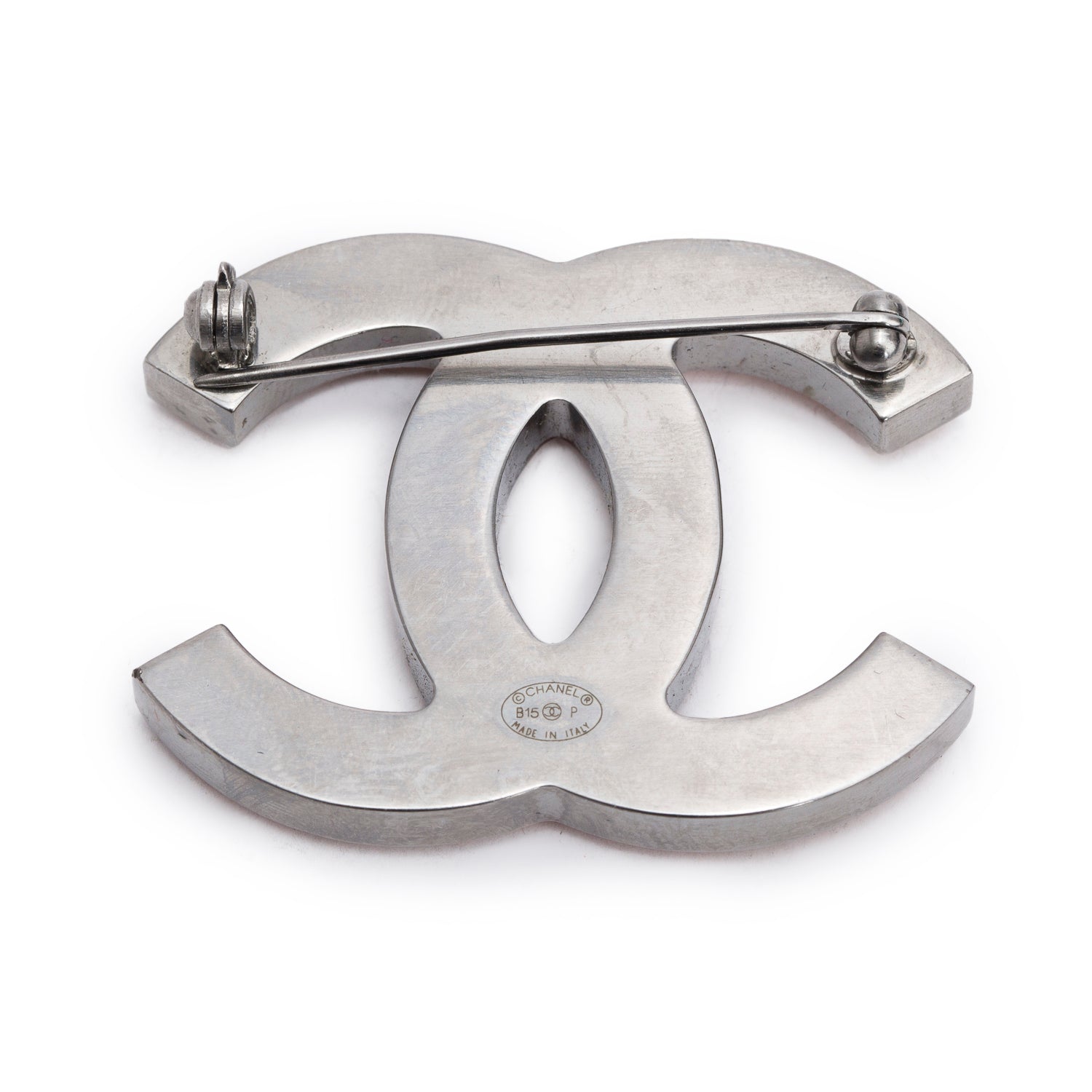 Chanel Palladium Plated Orange Tweed CC Pin Brooch w/ Box