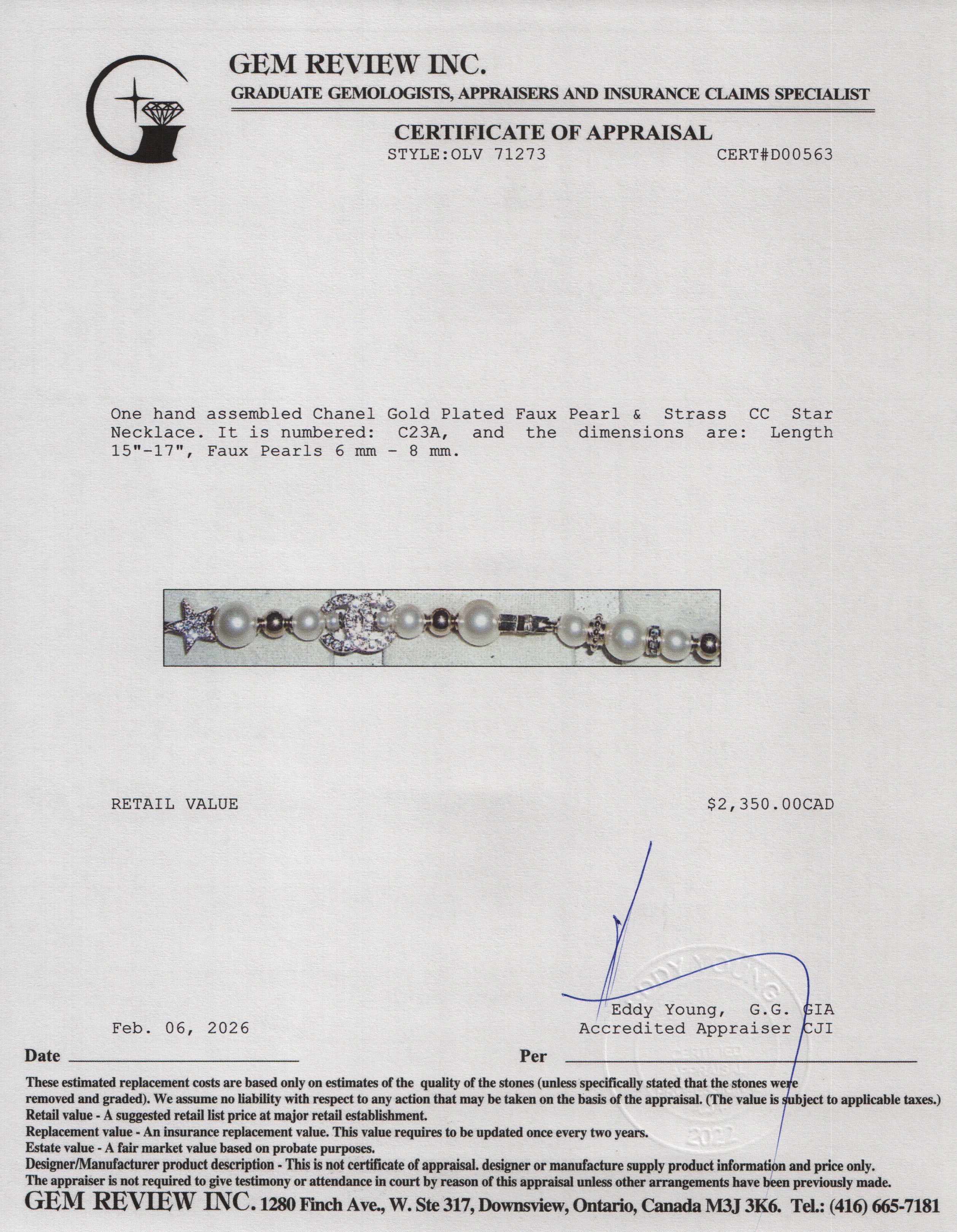 Chanel 2023 Gold Plated Faux Pearl & Strass CC Star Necklace w/ Box