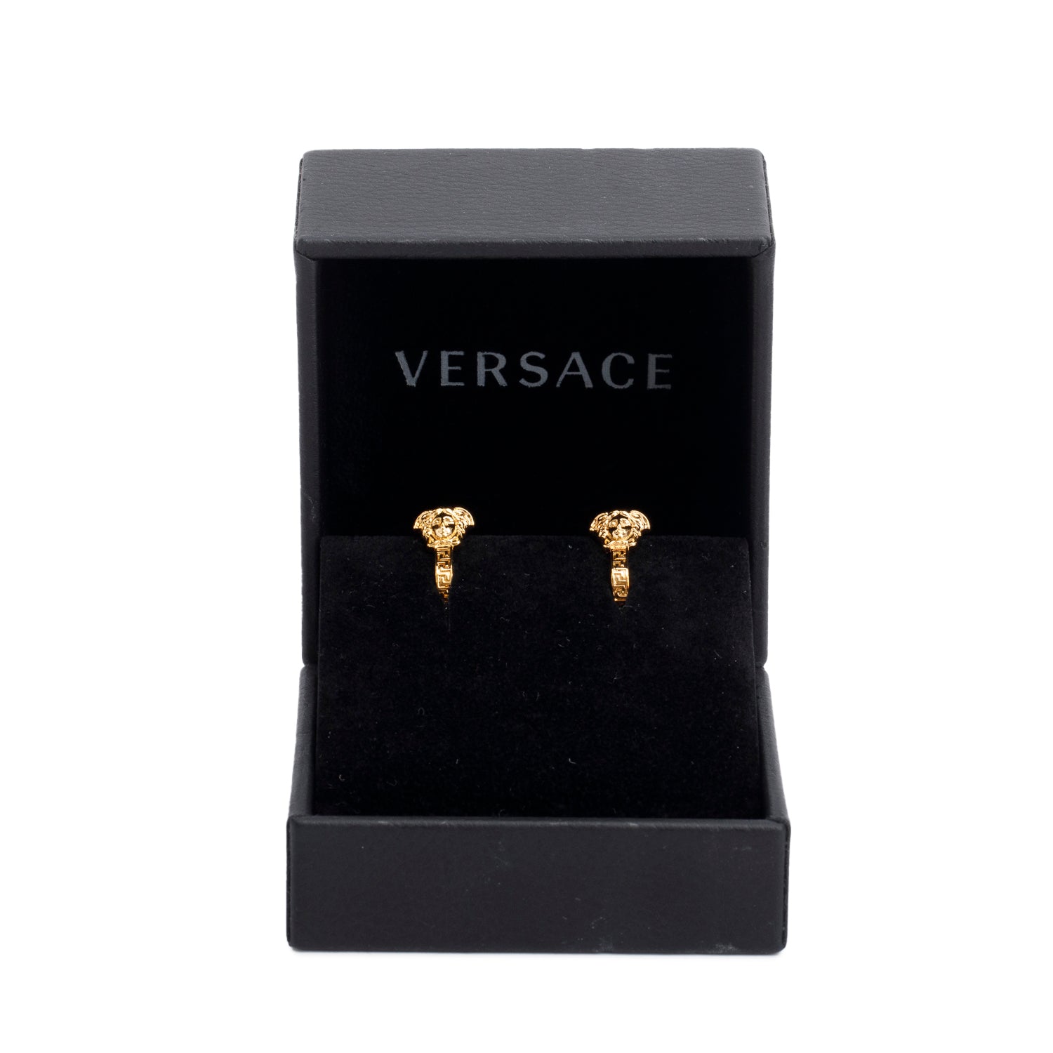 Versace Gold Plated Medusa Greca Huggie Earrings w/ Box