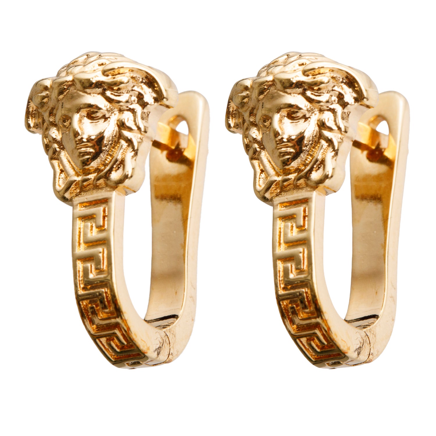 Versace Gold Plated Medusa Greca Huggie Earrings w/ Box