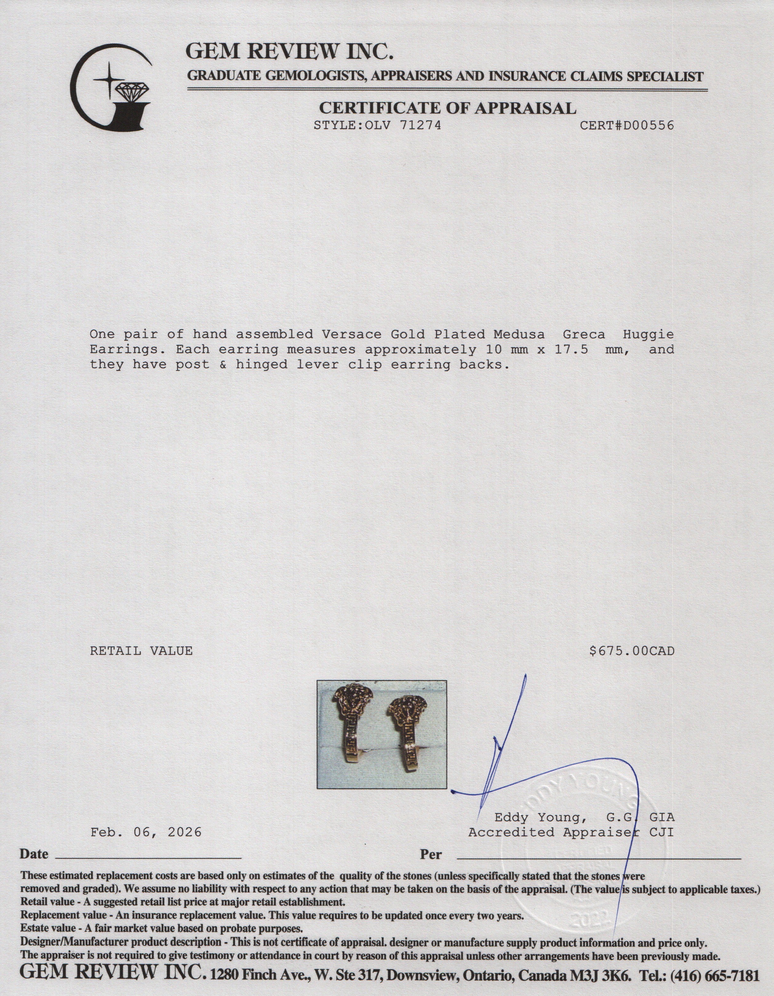 Versace Gold Plated Medusa Greca Huggie Earrings w/ Box