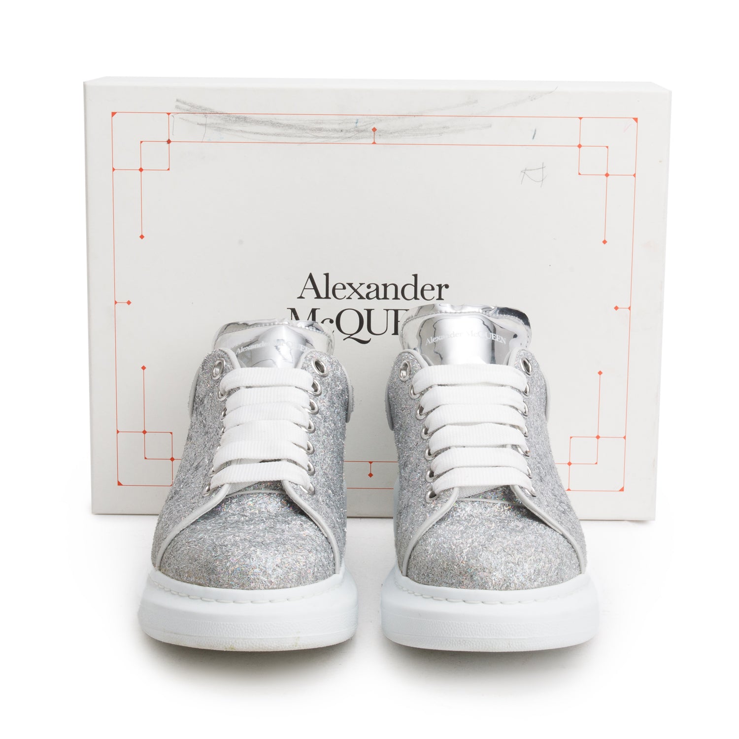 Alexander McQueen Silver Glitter Oversized Sneakers, Women's Size 39 w/ Box