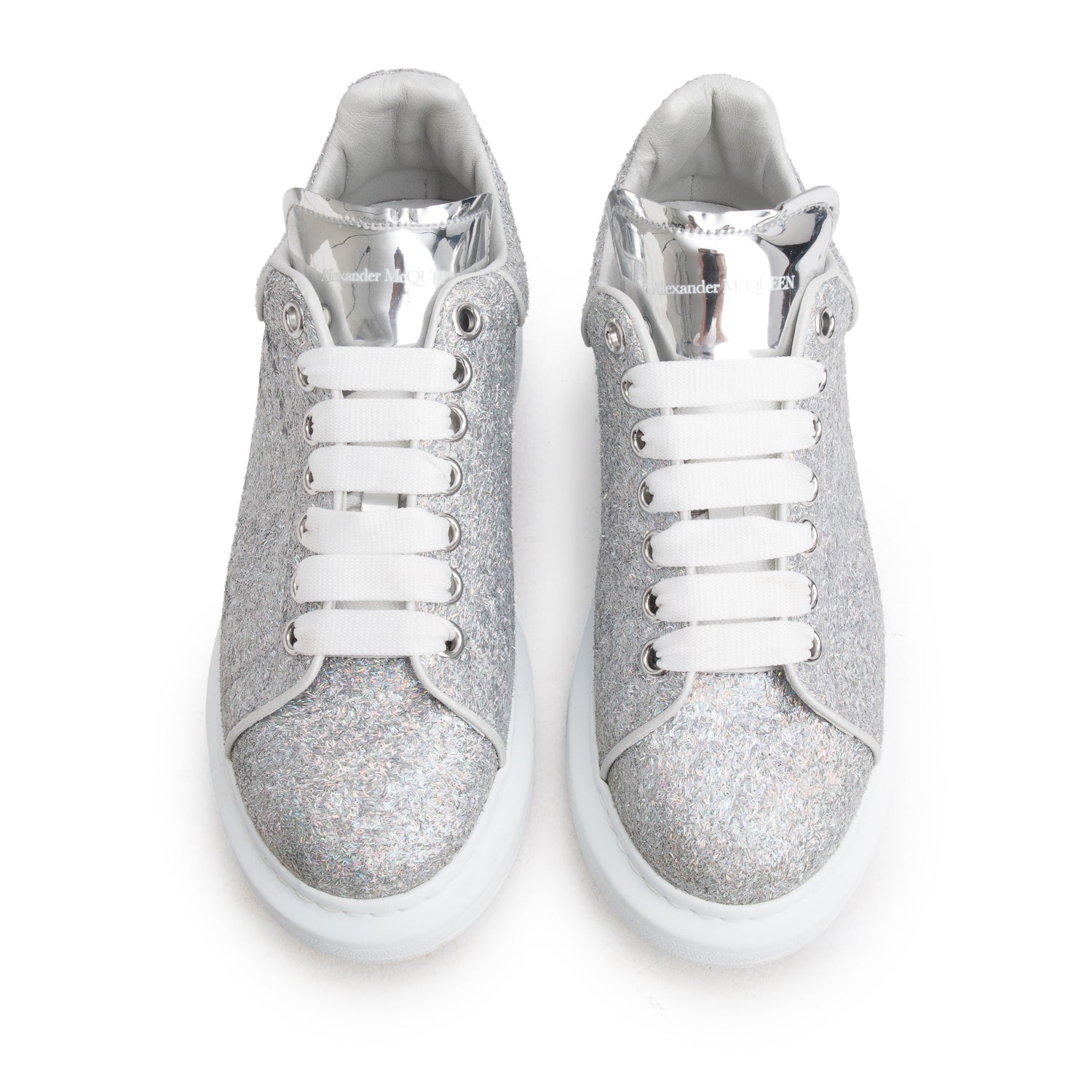 Alexander McQueen Silver Glitter Oversized Sneakers, Women's Size 39 w/ Box