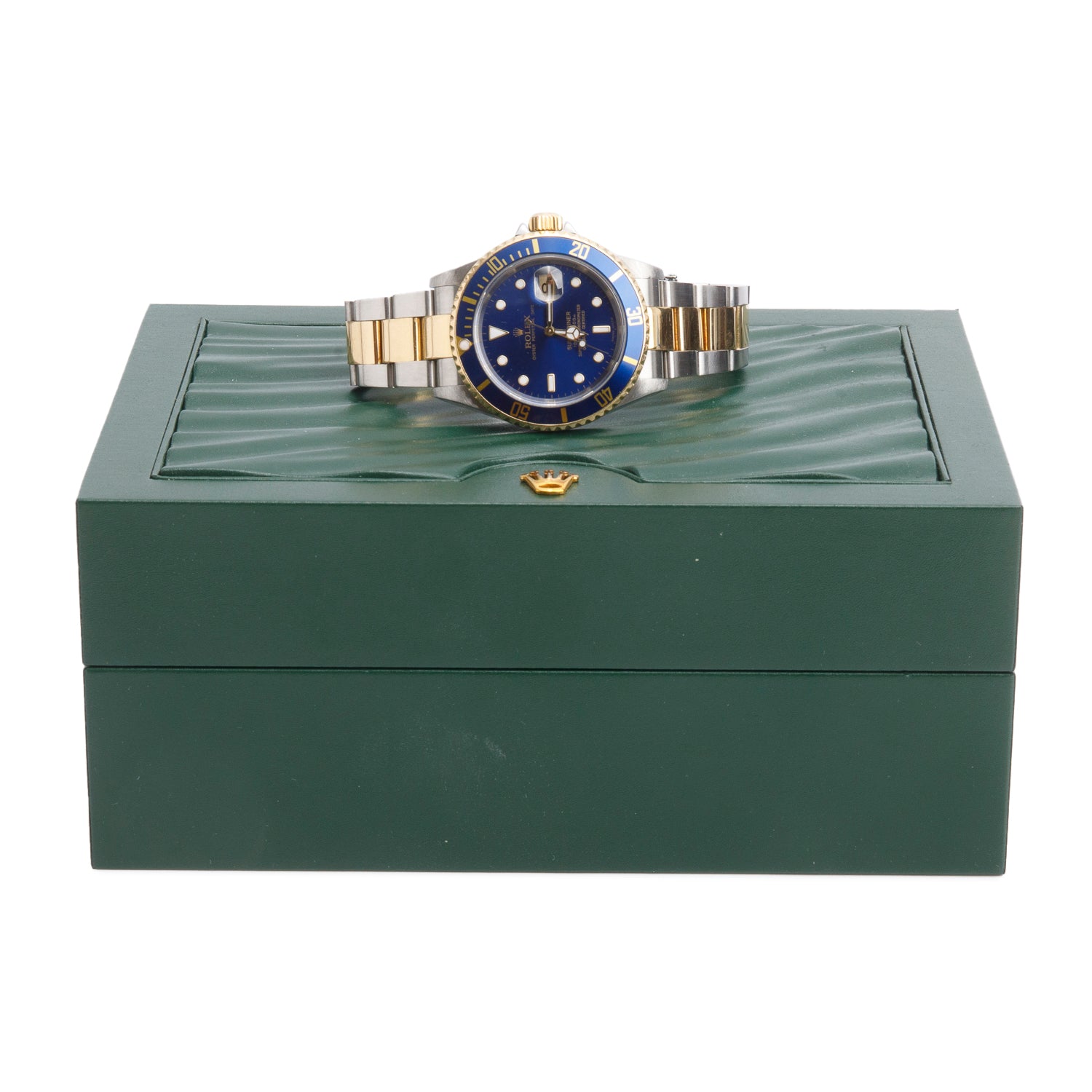 Rolex Stainless Steel & 18k Yellow Gold Submariner Date 40 MM Automatic Watch Blue Dial 16613 w/ Box & Service Paper