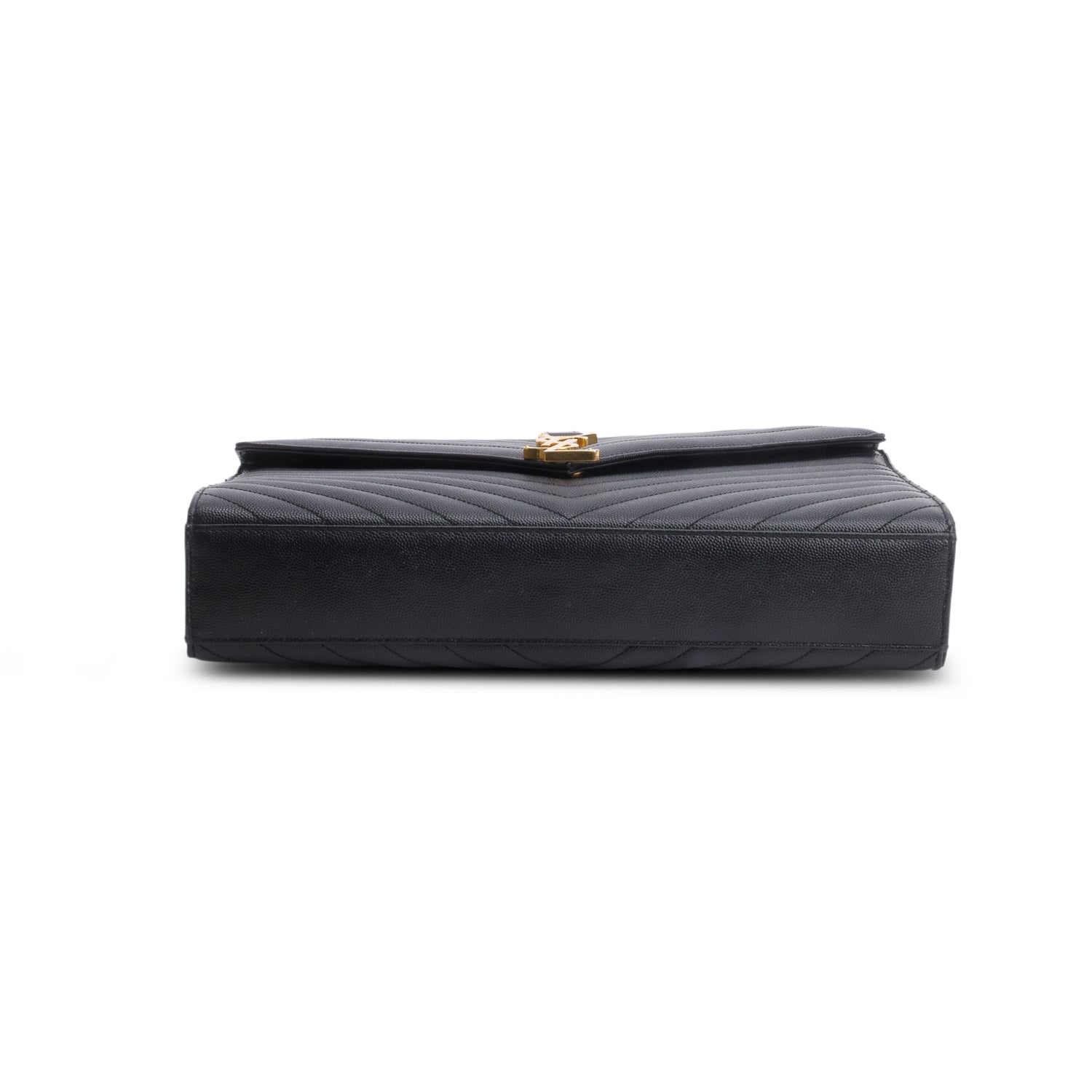 Saint Lauren Black Grain de Poudre Matelasse Large Monogram Envelope Bag w/ Box