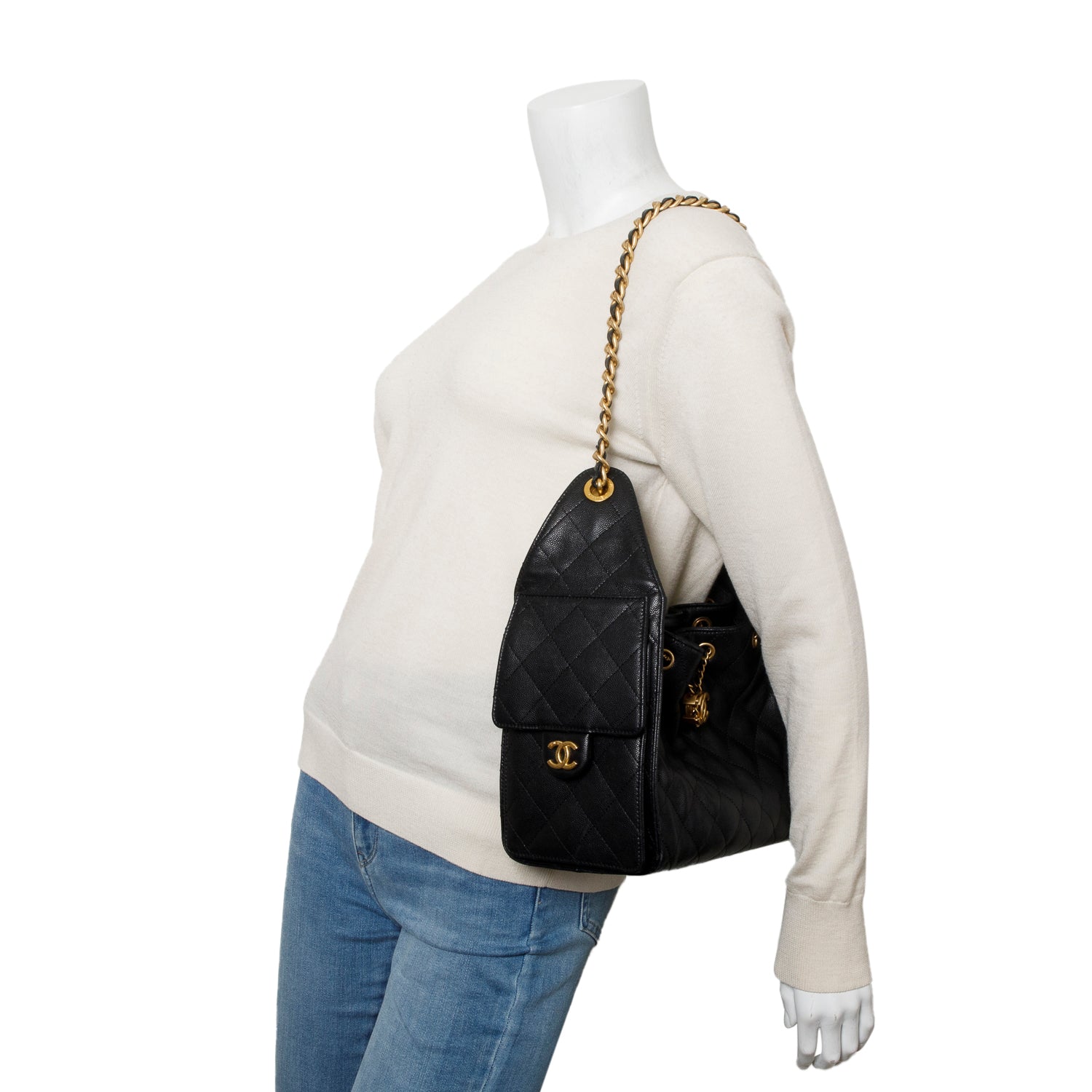 Chanel Black Caviar Quilted Small 25 Handbag w/ Box