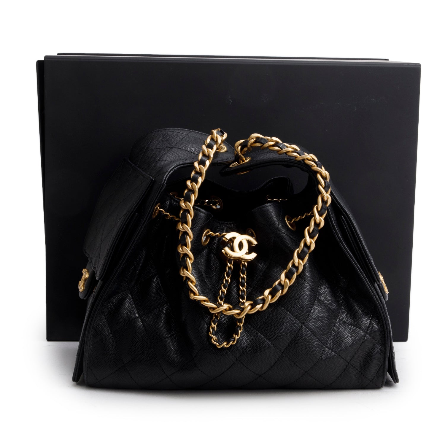Chanel Black Caviar Quilted Small 25 Handbag w/ Box