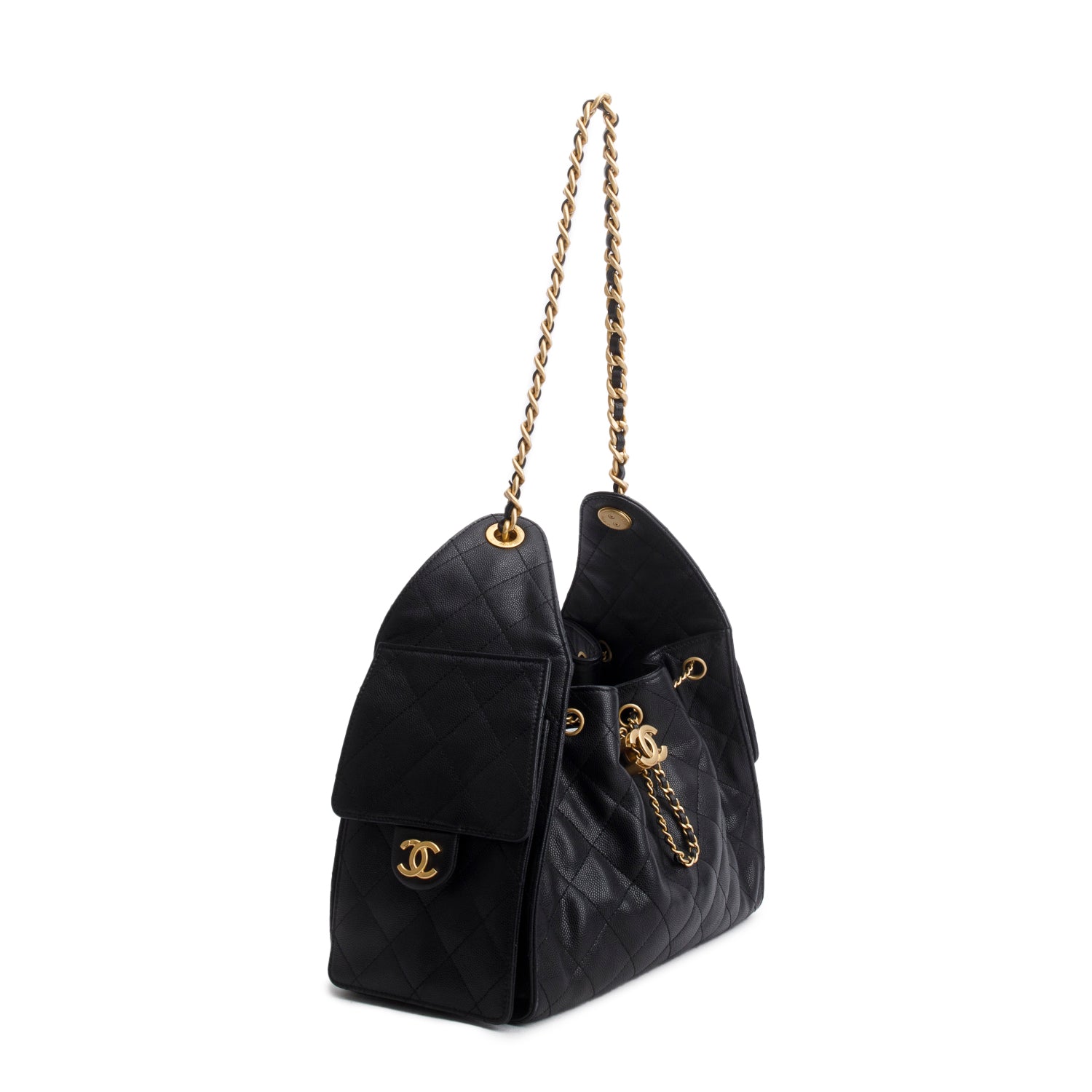 Chanel Black Caviar Quilted Small 25 Handbag w/ Box