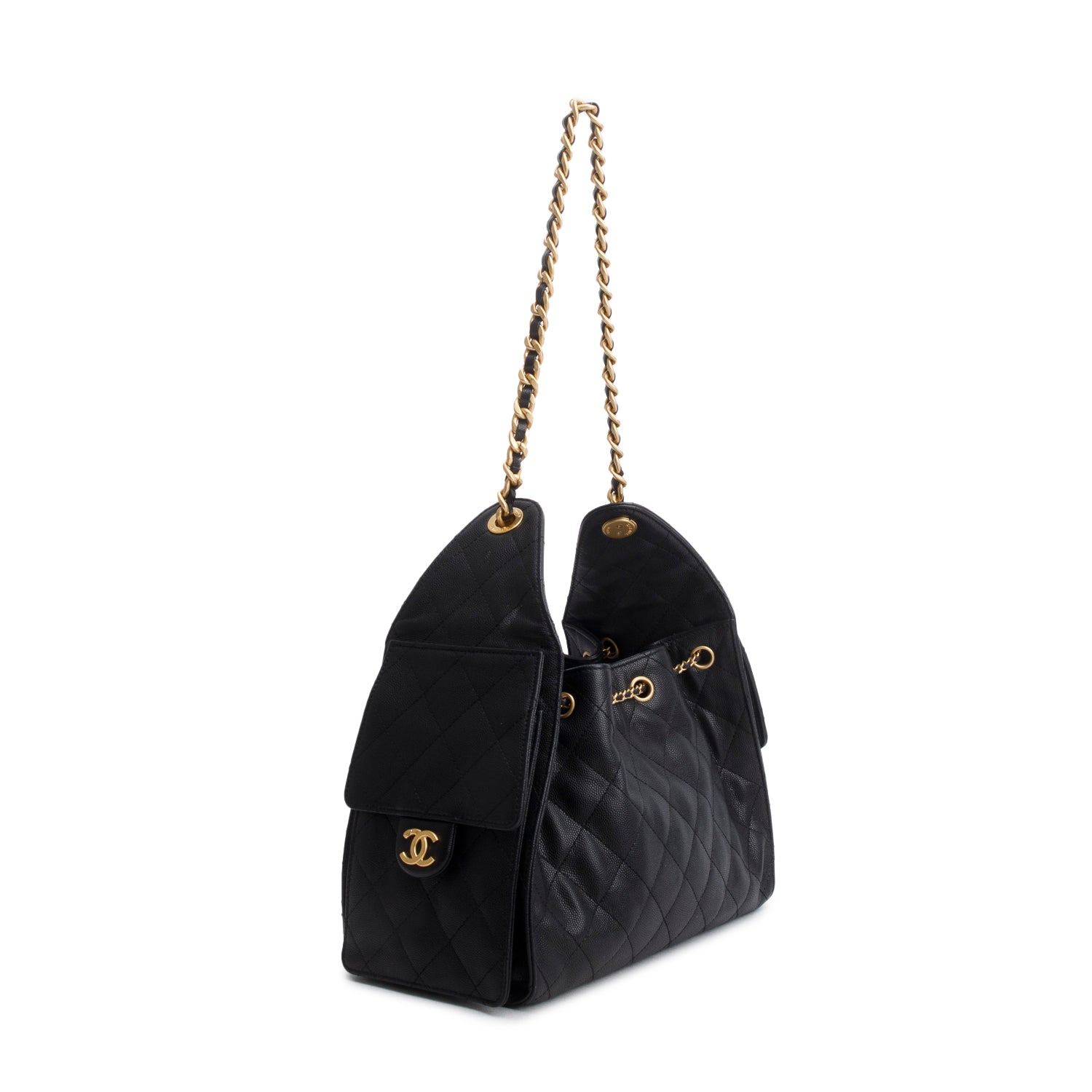 Chanel Black Caviar Quilted Small 25 Handbag w/ Box