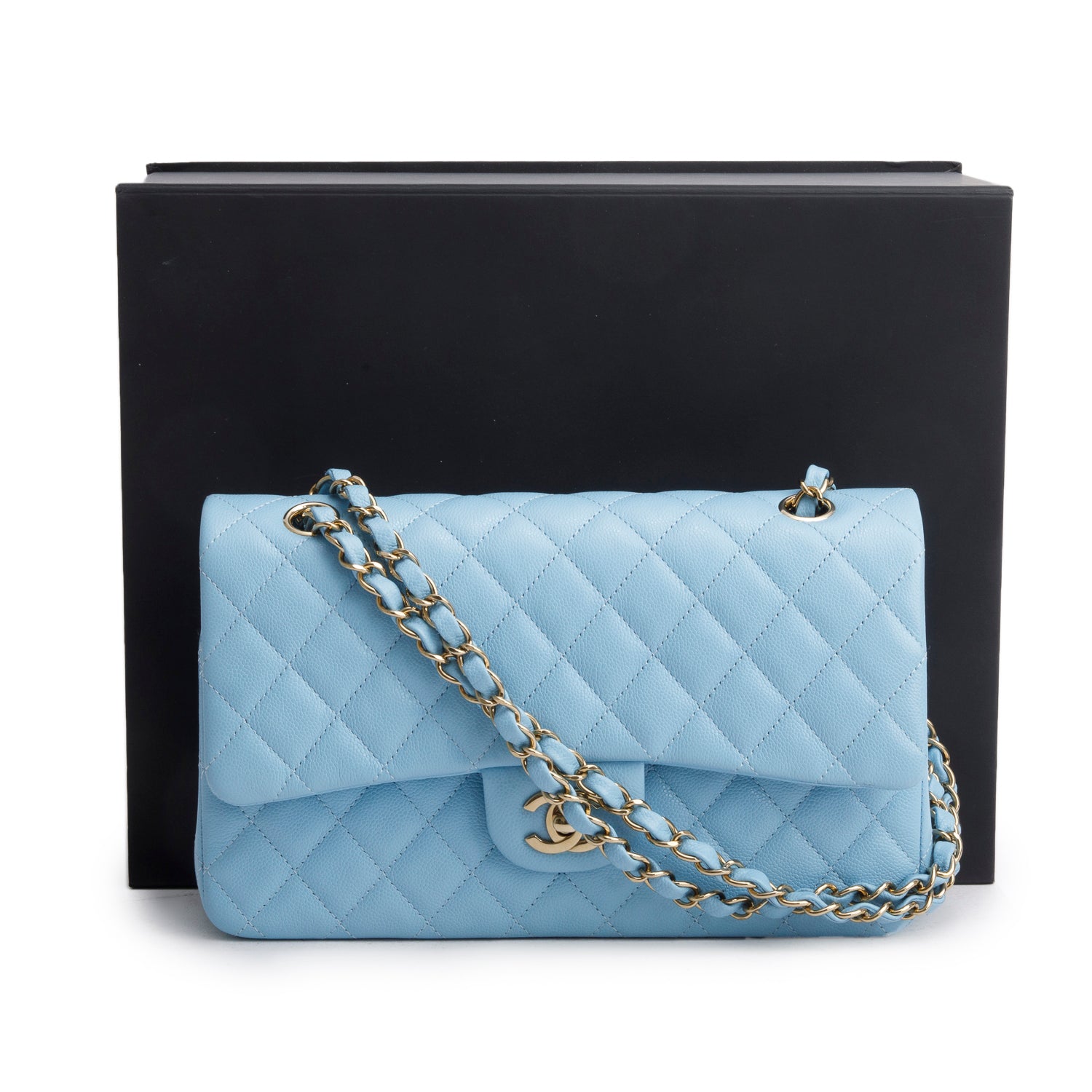 Chanel Blue Caviar Quilted Medium Double Flap w/ Box