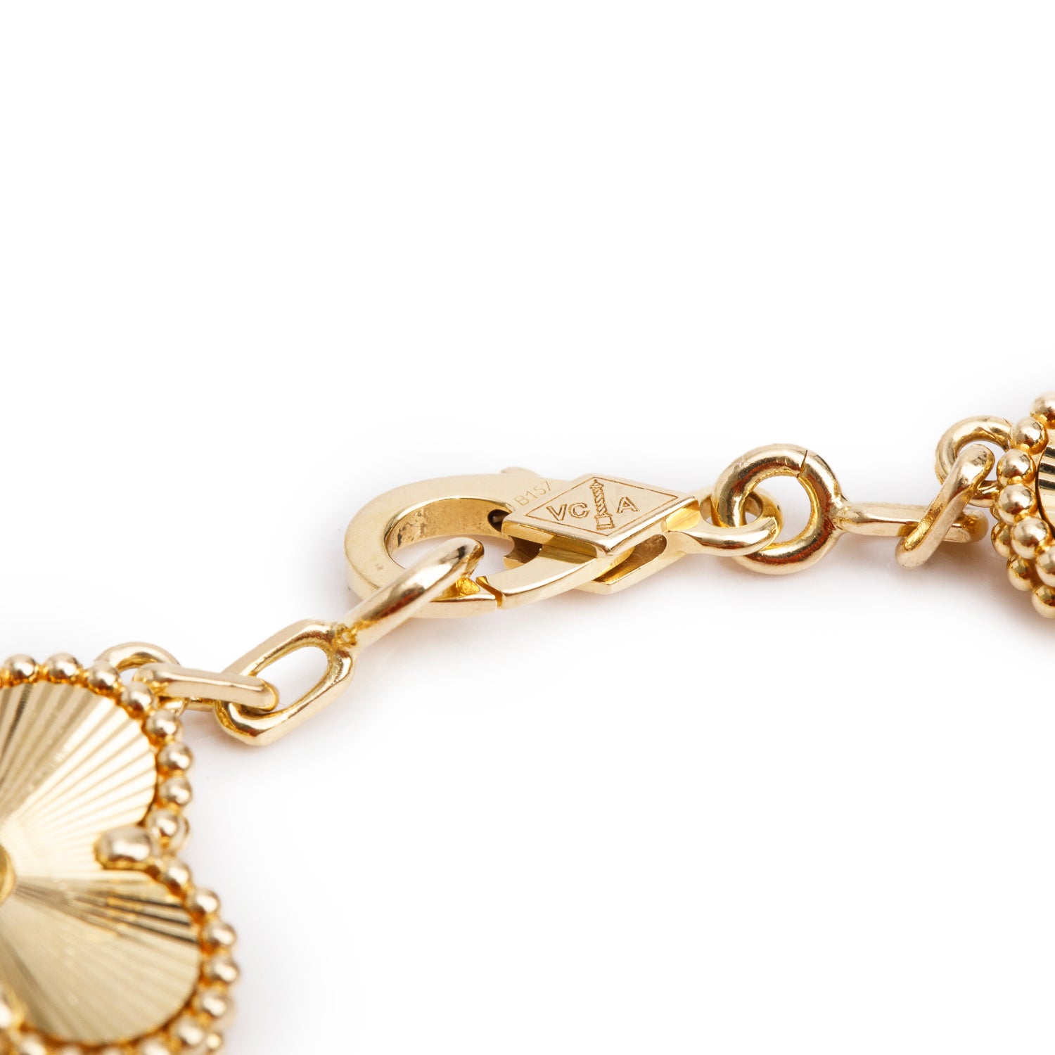 Van Cleef & Arpels 18k Yellow Gold Guilloche Vintage Alhambra 5 Motif Bracelet w/ Box & Certificate