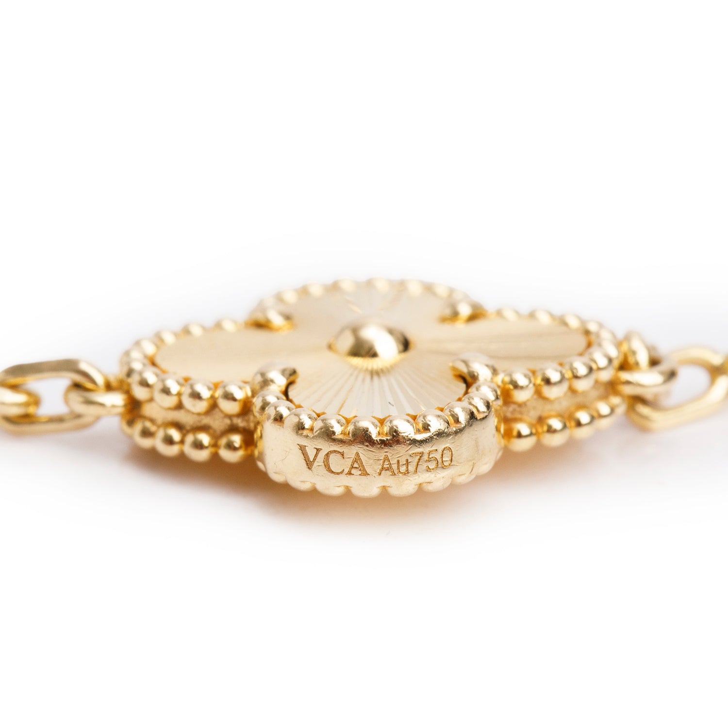 Van Cleef & Arpels 18k Yellow Gold Guilloche Vintage Alhambra 5 Motif Bracelet w/ Box & Certificate