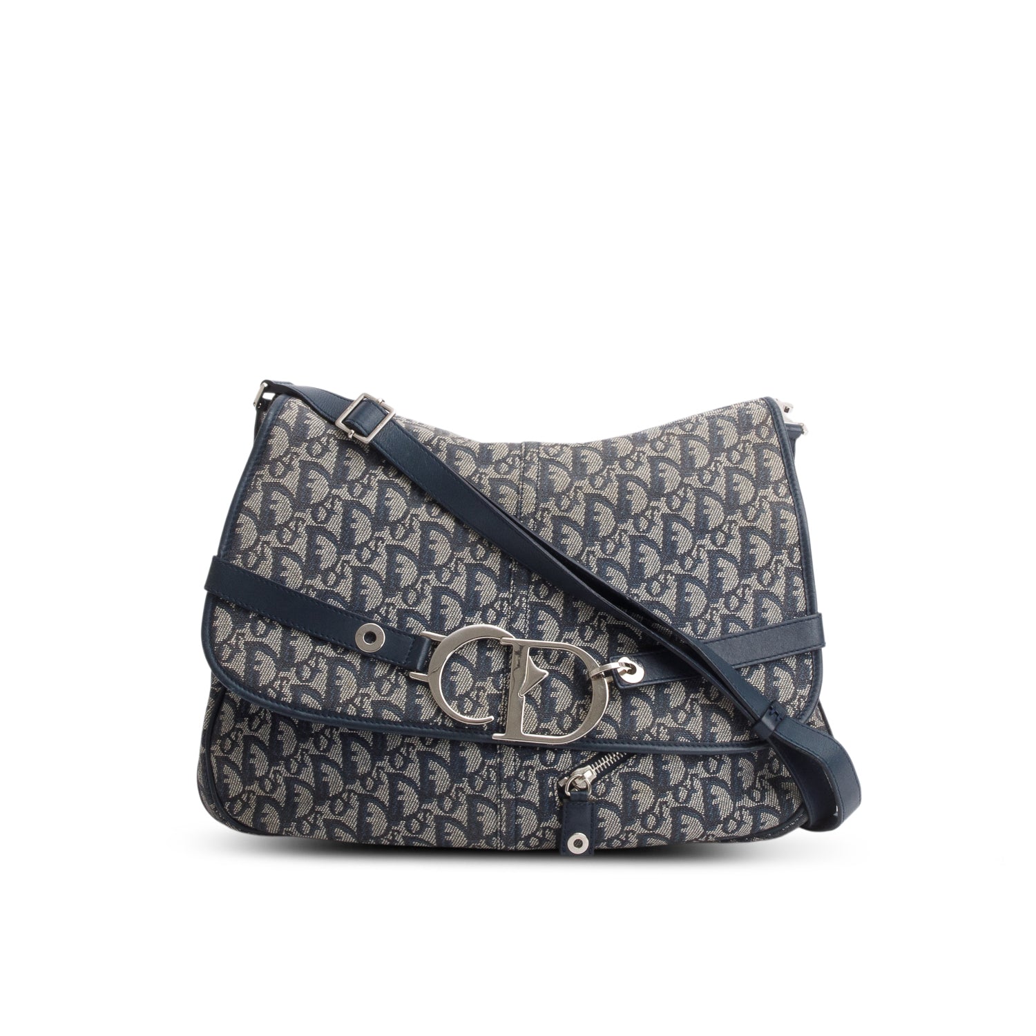 Christian Dior Blue Oblique Trotter Logo Crossbody Bag