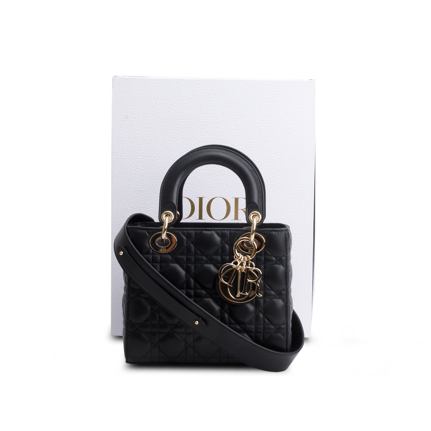 Christian Dior 2025 Black Lambskin Cannage Small My ABC Dior Lady Dior w/ Box & Strap
