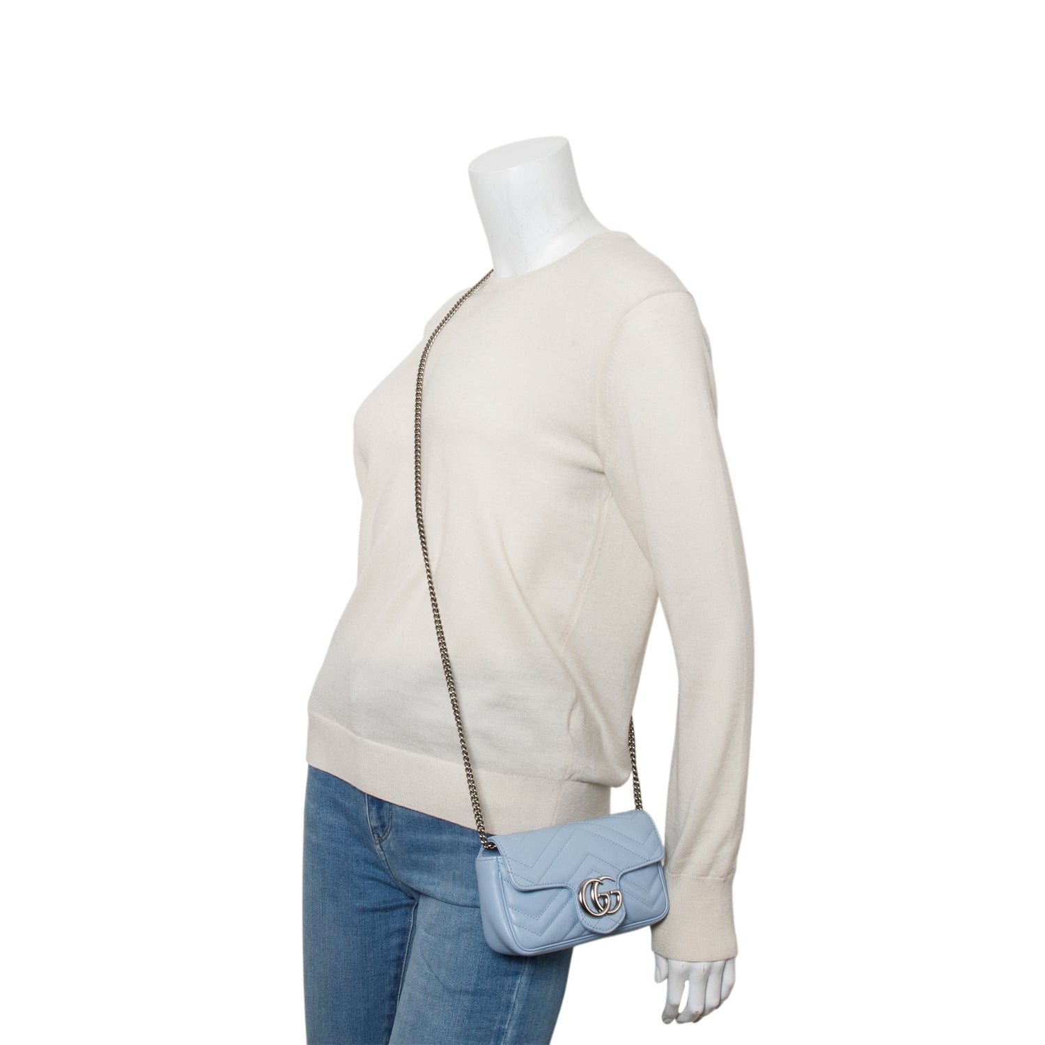 Gucci Blue GG Marmont Matelasse Leather Super Mini Bag