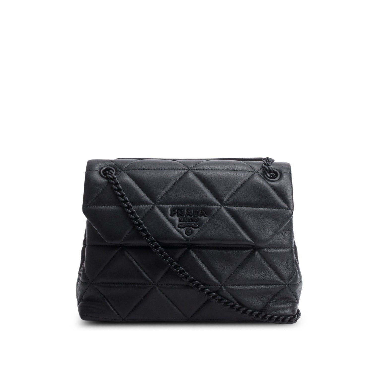 Prada 2021 Black Nappa Triangle Stiched Medium Spectrum Bag w/ Authenticity Card