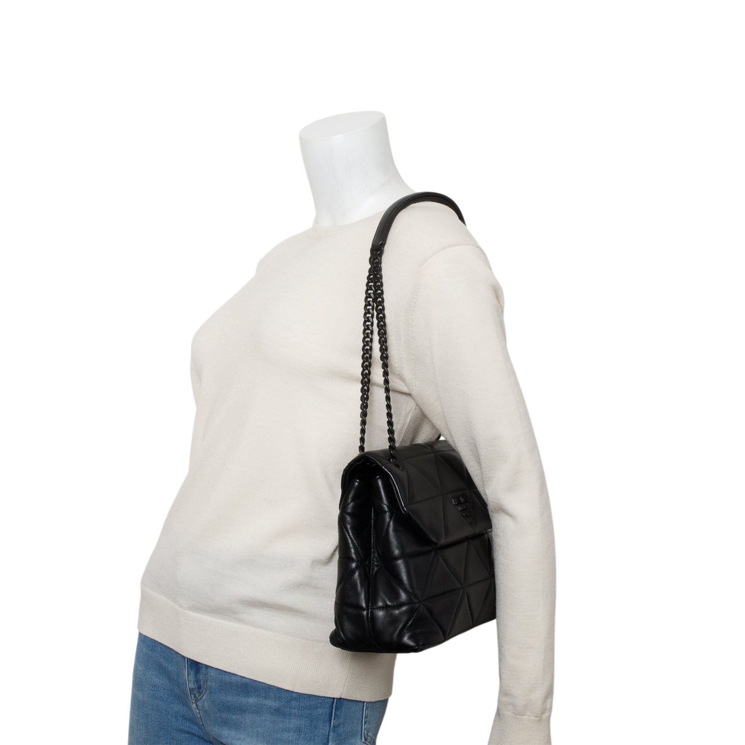 Prada 2021 Black Nappa Triangle Stiched Medium Spectrum Bag w/ Authenticity Card