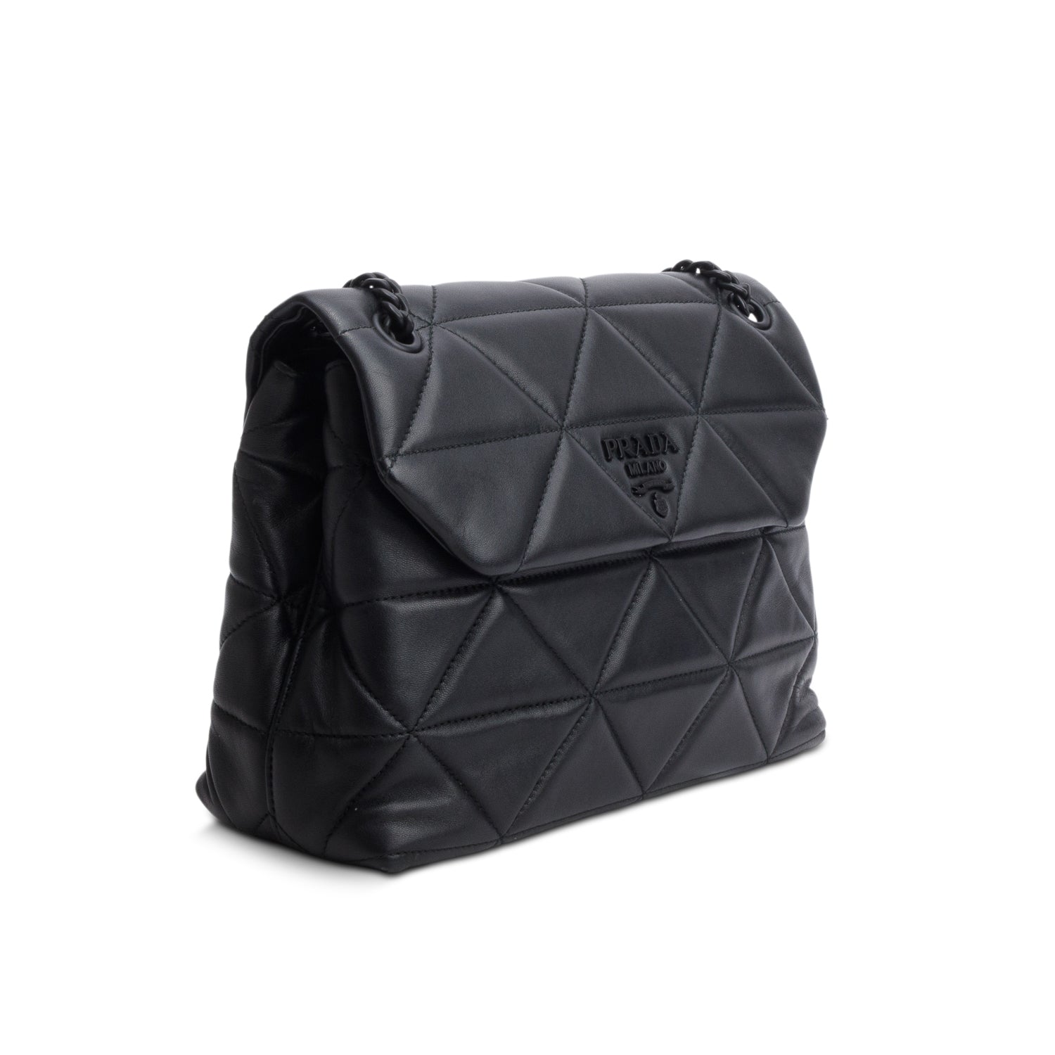 Prada 2021 Black Nappa Triangle Stiched Medium Spectrum Bag w/ Authenticity Card