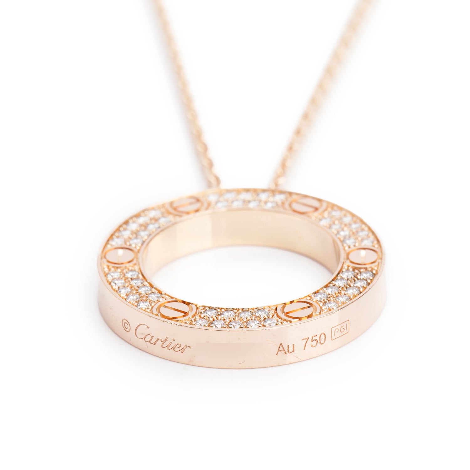Cartier 18k Rose Gold Diamond Love Pendant Necklace w/ Box & Certificate