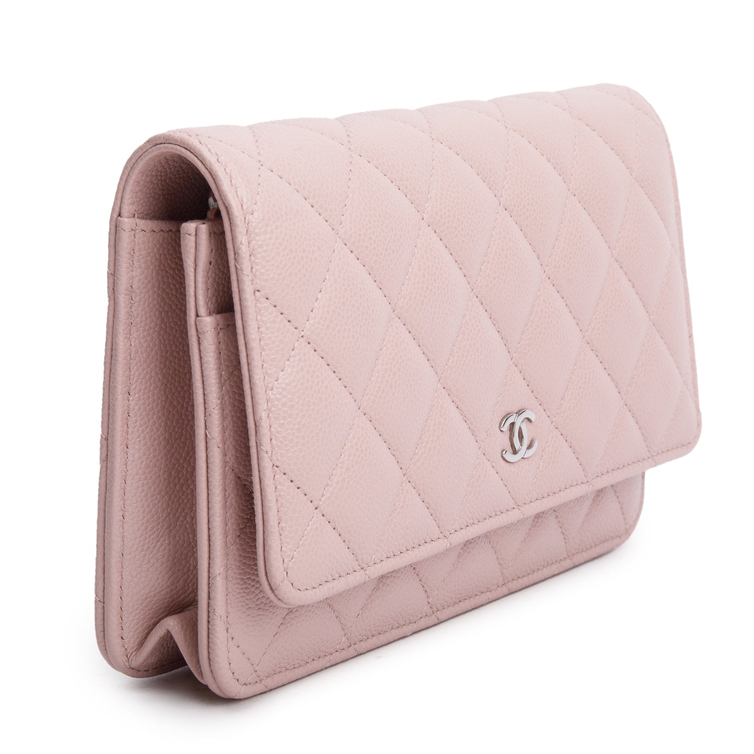 Chanel Pink Caviar Quilted Classic Wallet on Chain