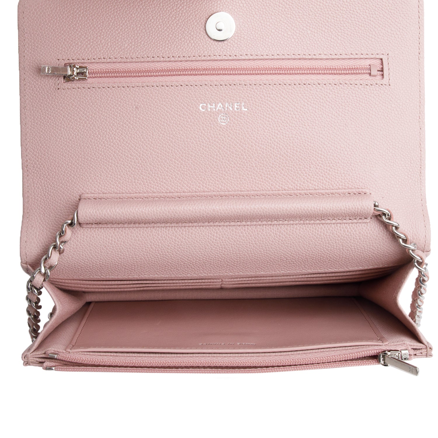 Chanel Pink Caviar Quilted Classic Wallet on Chain