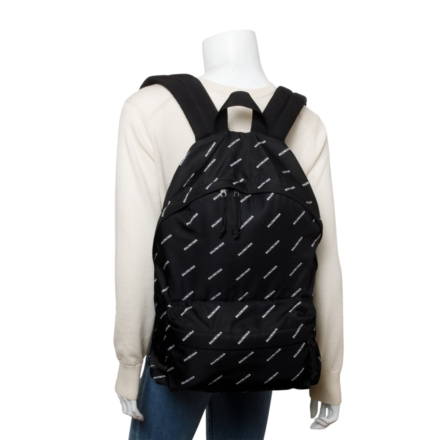 Balenciaga Black Nylon All Over Logo Explorer Backpack
