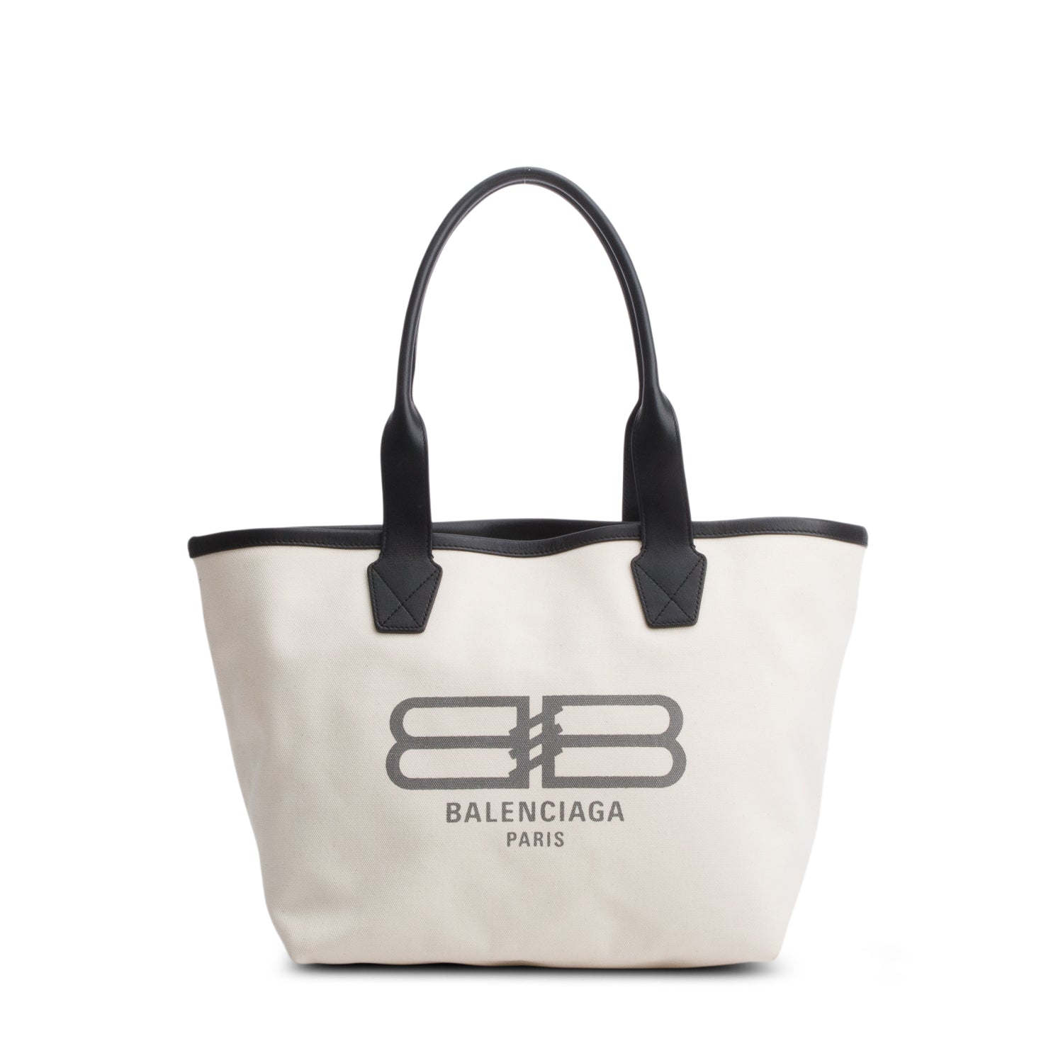 Balenciaga Cream Cotton Canvas Calfskin BB Logo Jumbo Large Tote