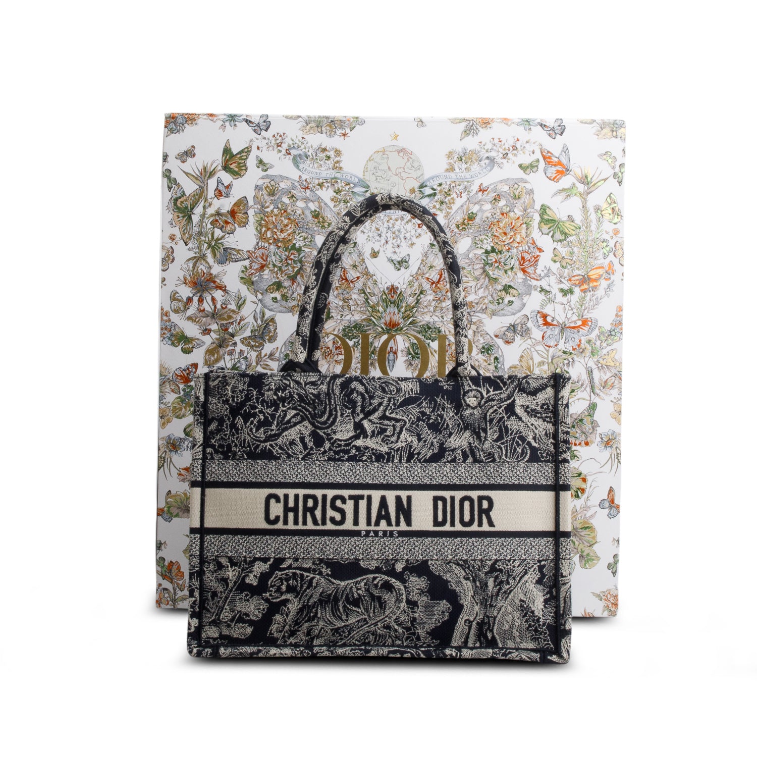 Christian Dior 2023 Blue Canvas Embroidered Medium Diorivera Toile de Jouy Reverse Book Tote w/ Box