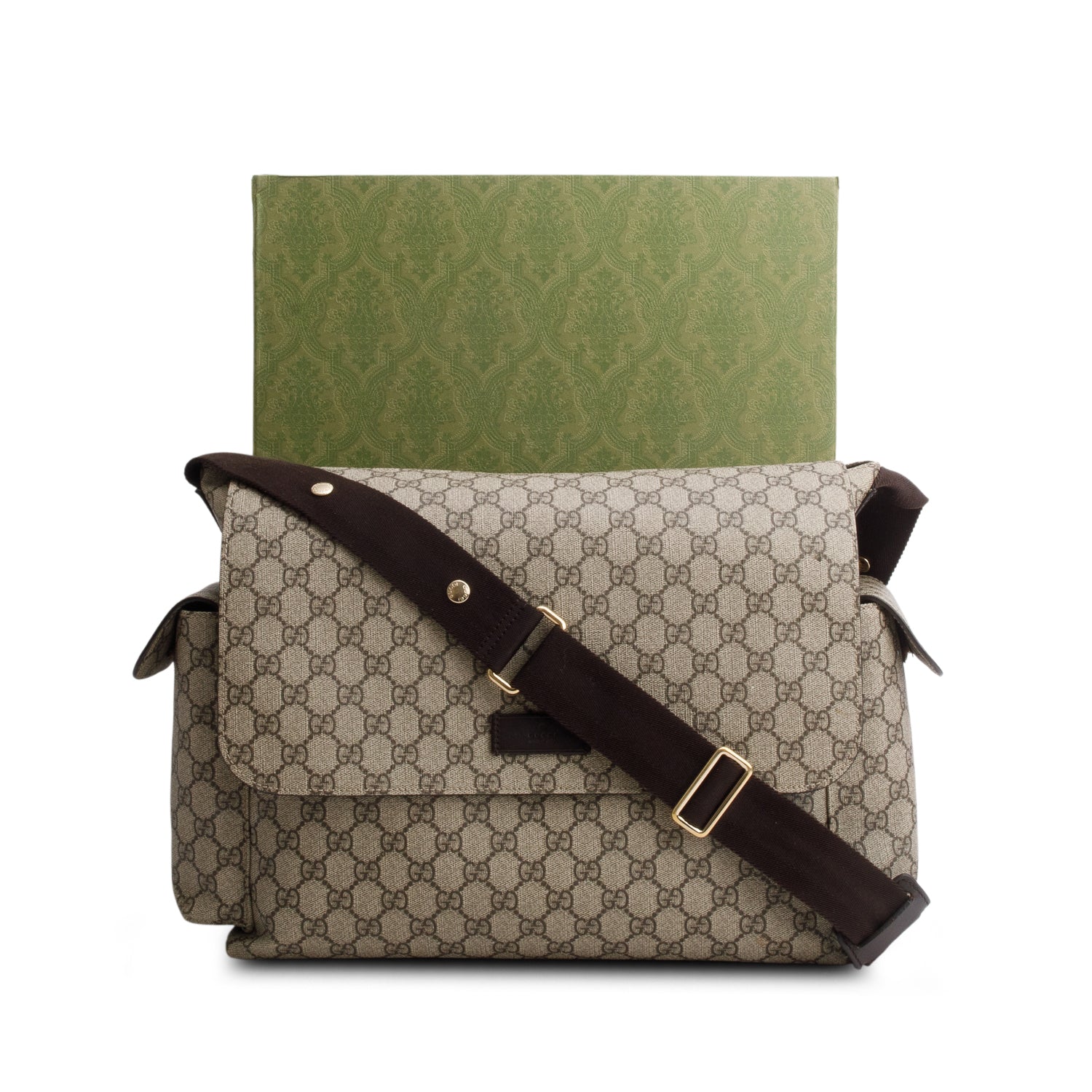 Gucci GG Plus Monogram Messenger Diaper Bag w/ Box