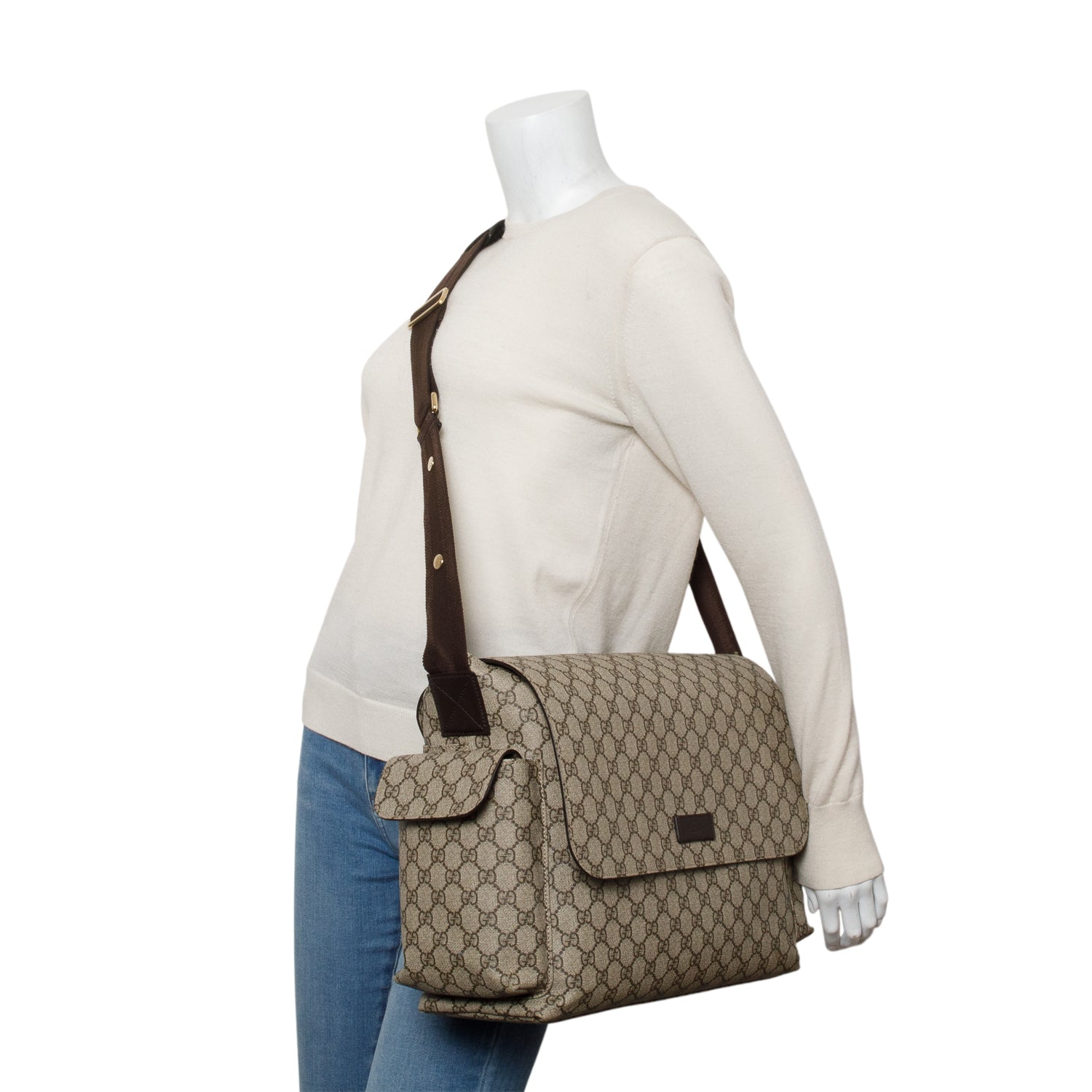 Gucci GG Plus Monogram Messenger Diaper Bag w/ Box