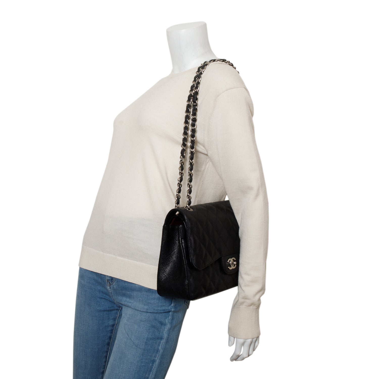 Chanel Black Caviar Jumbo Classic Double Flap Bag w/ Box & Receipt