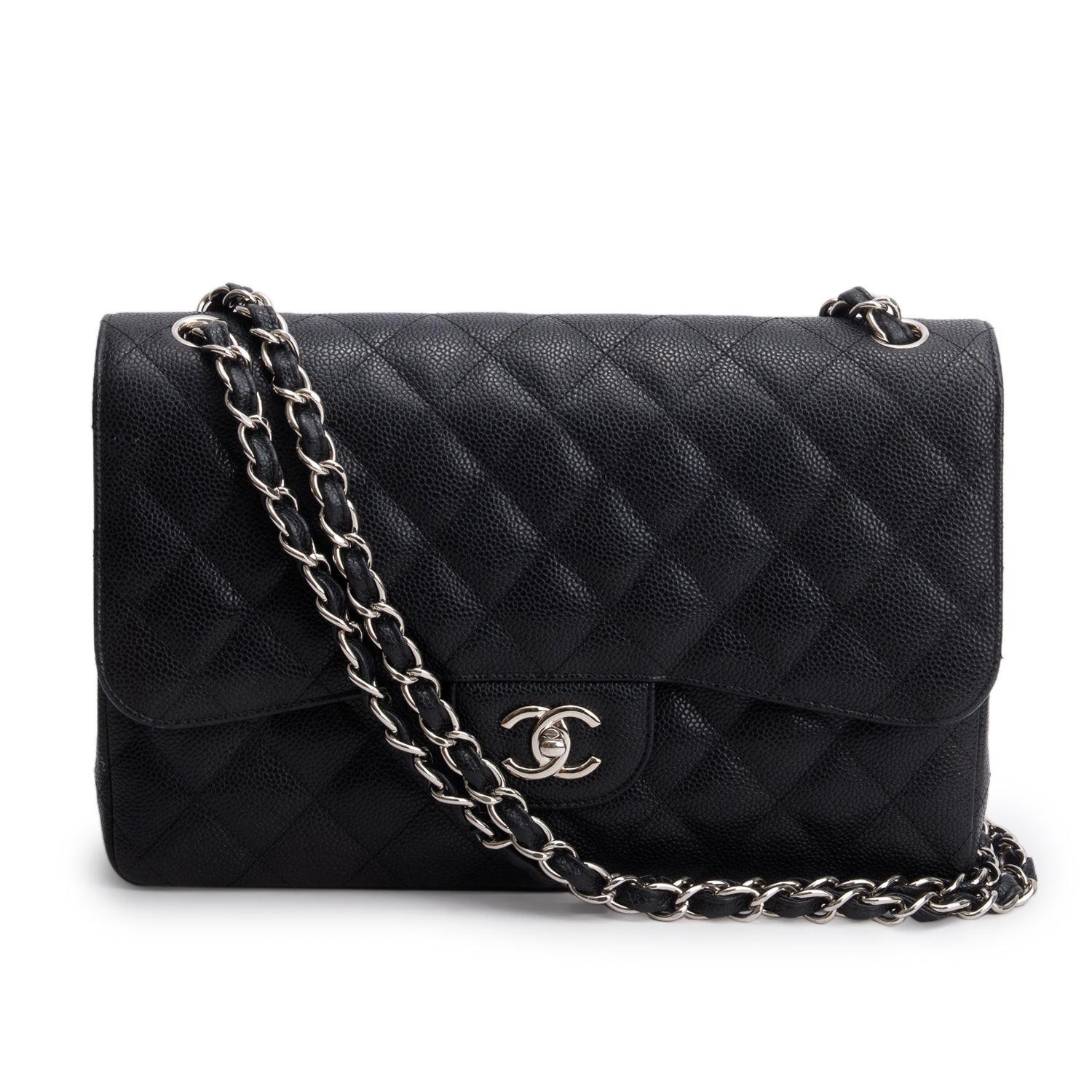 Chanel Black Caviar Jumbo Classic Double Flap Bag w/ Box & Receipt