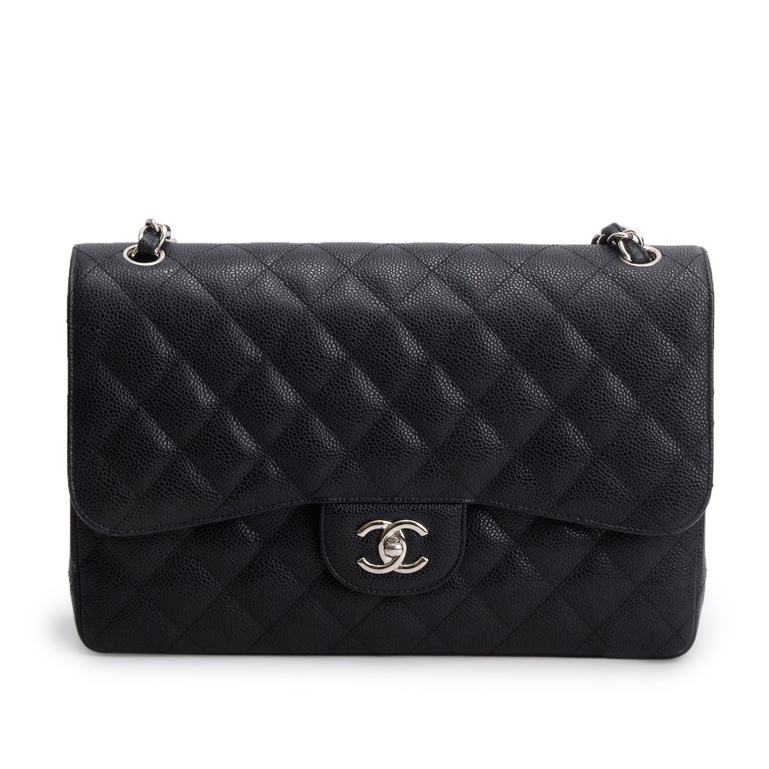 Chanel Black Caviar Jumbo Classic Double Flap Bag w/ Box & Receipt