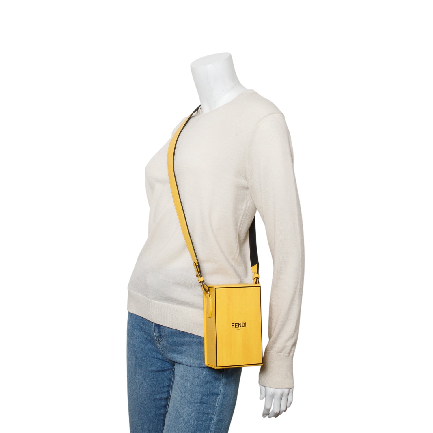 Fendi Yellow Vitello Logo Vertical Box Bag w/ Box