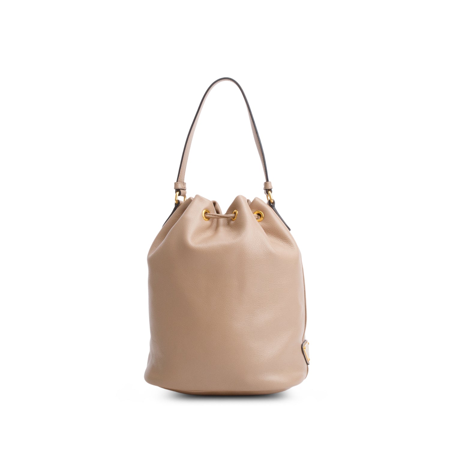 Prada Beige Glace Calf Leather Logo Mini Duet Bucket Bag w/ Strap