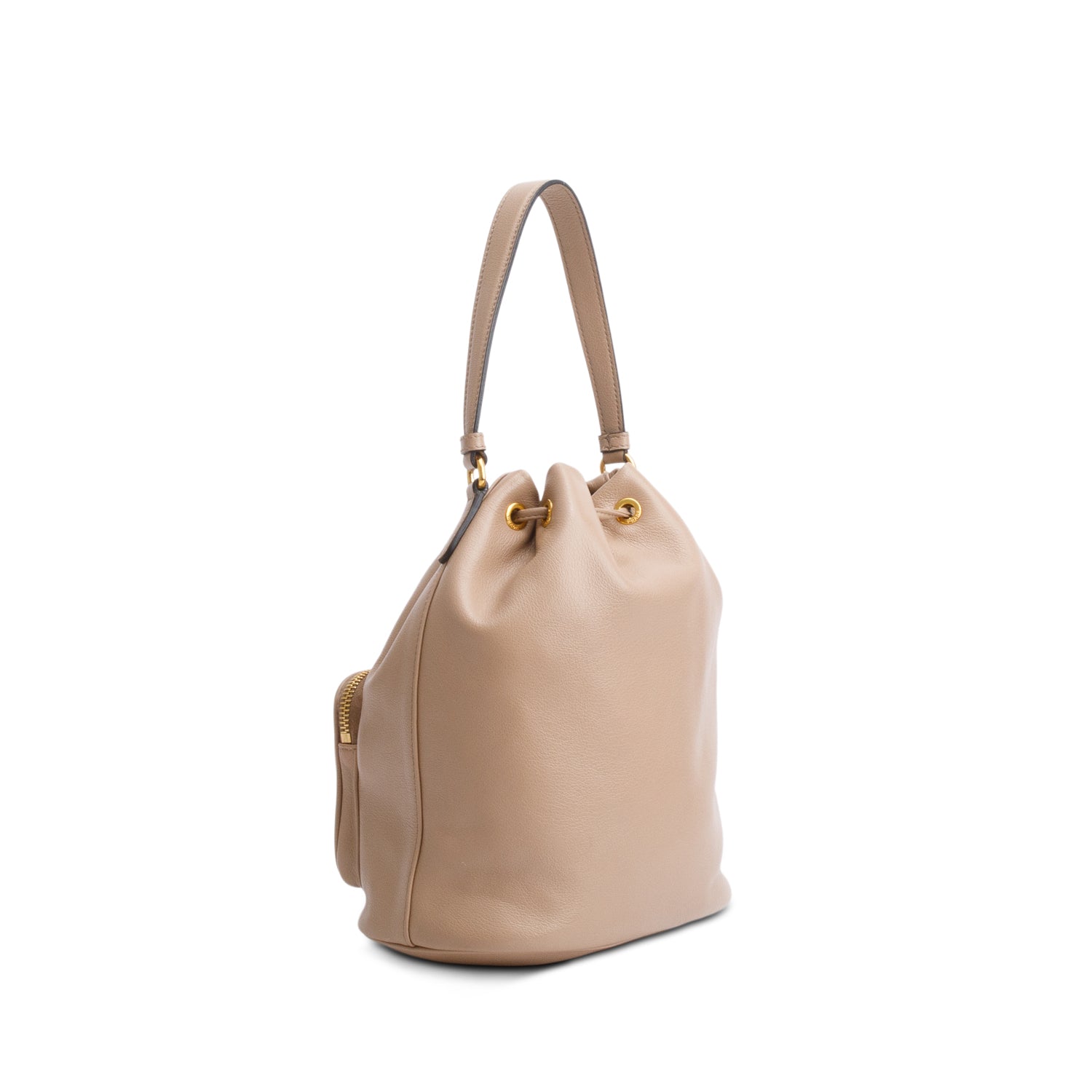 Prada Beige Glace Calf Leather Logo Mini Duet Bucket Bag w/ Strap