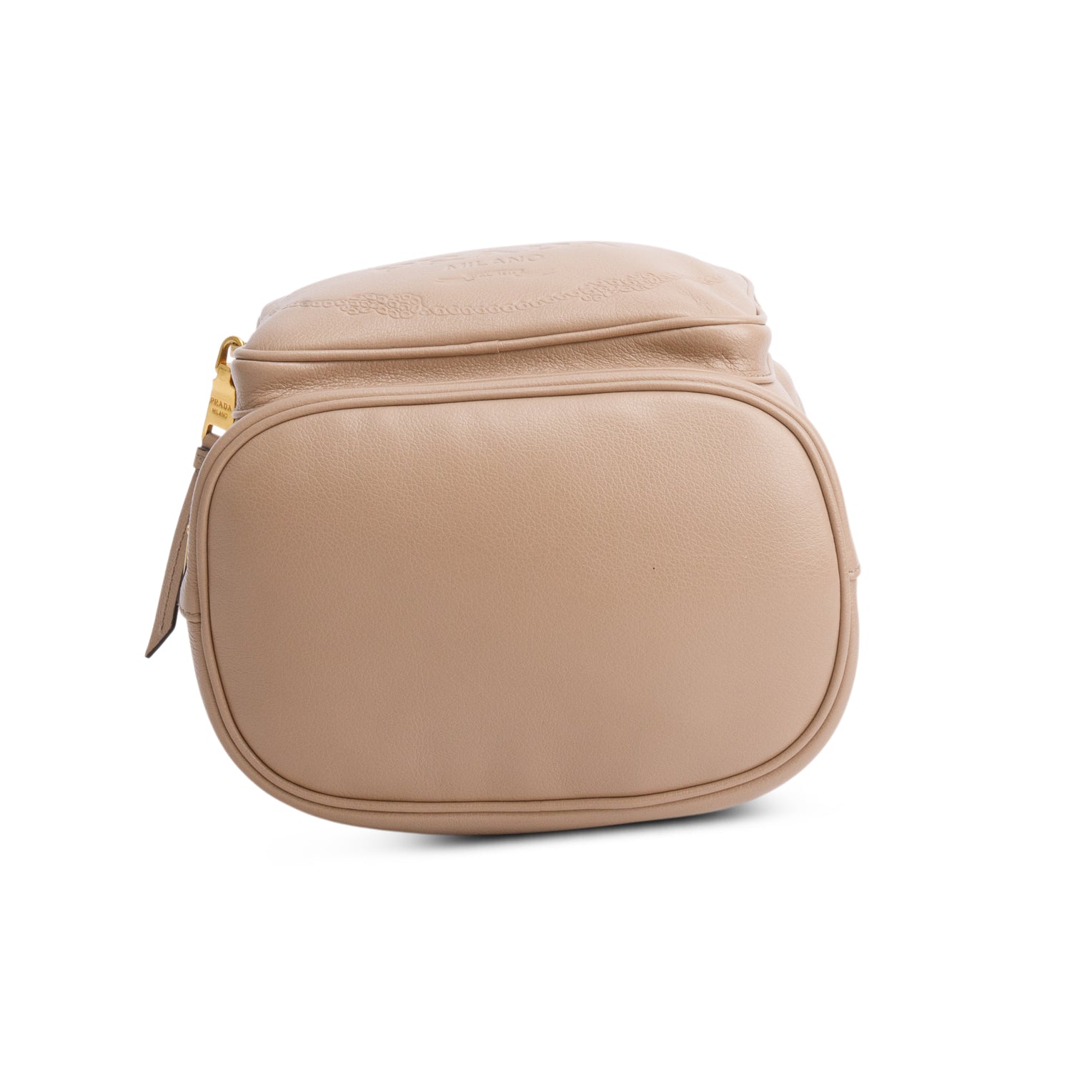 Prada Beige Glace Calf Leather Logo Mini Duet Bucket Bag w/ Strap