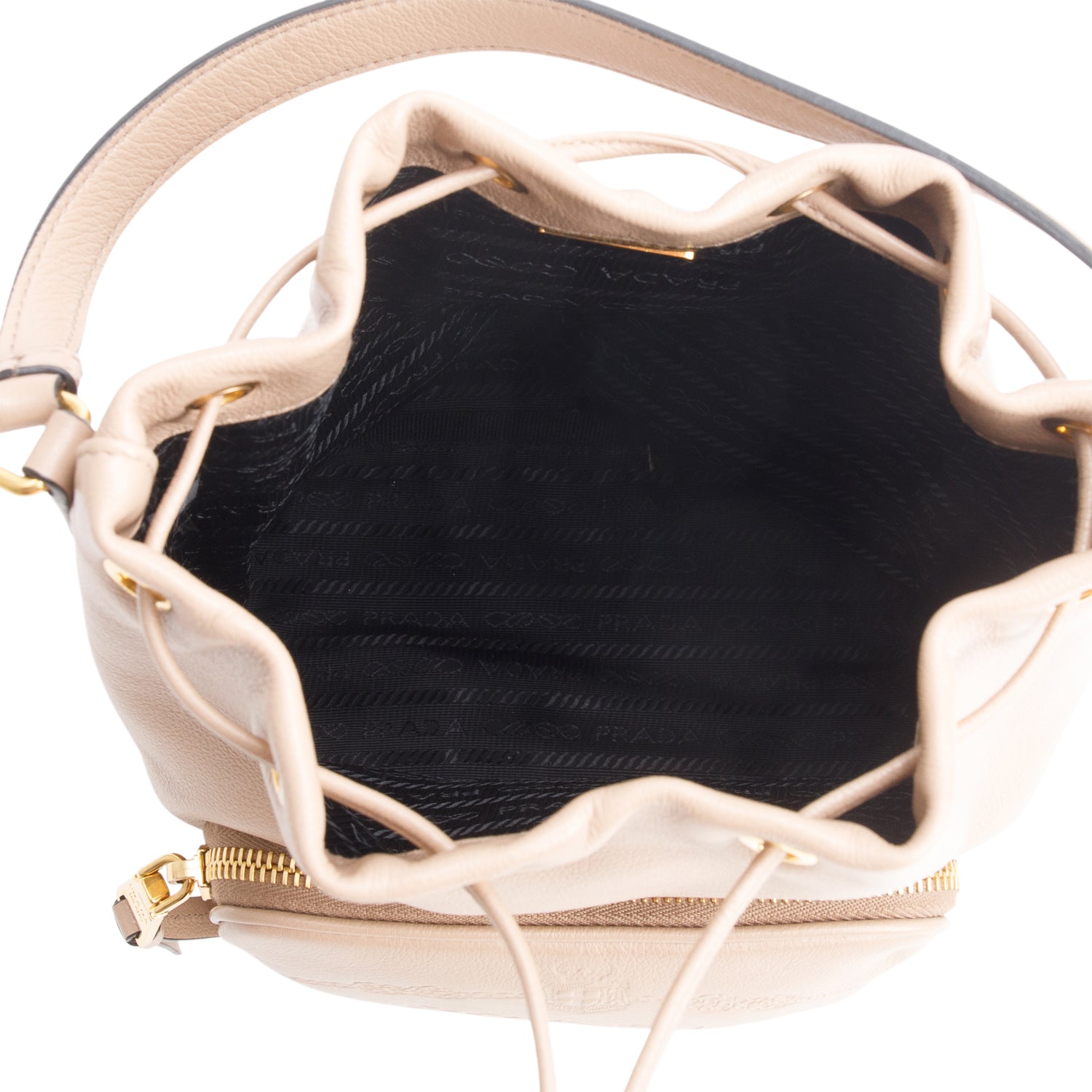 Prada Beige Glace Calf Leather Logo Mini Duet Bucket Bag w/ Strap