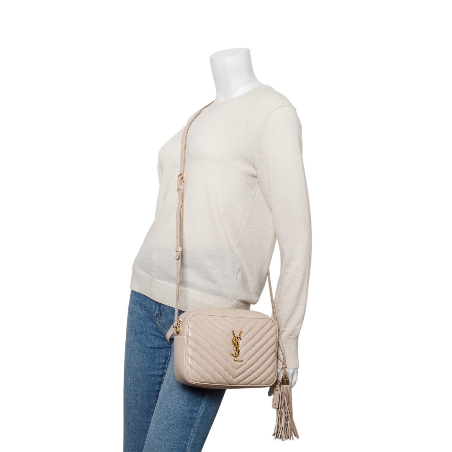 Saint Laurent Beige Calfskin Matelasse Monogram Lou Camera Bag