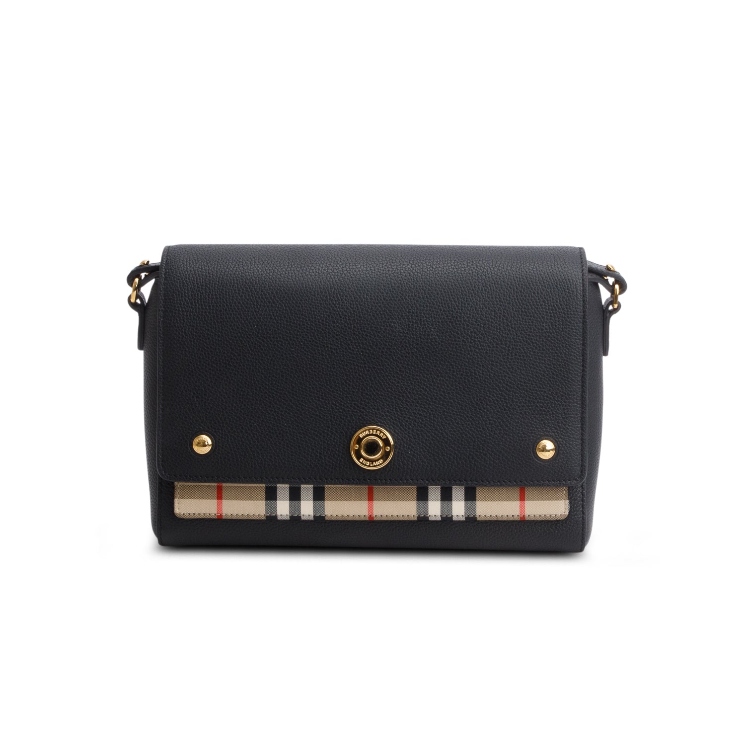 Burberry Black Coated Canvas Calfskin Vintage Check Medium Note Crossbody Bag