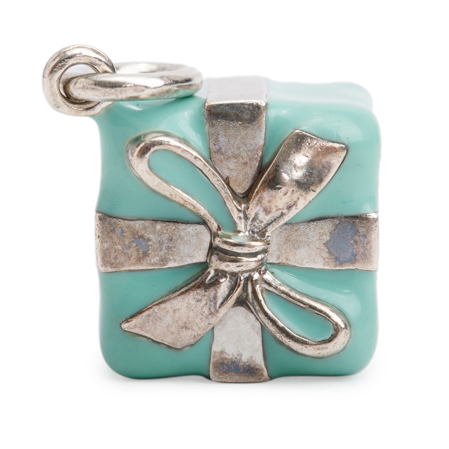 Tiffany & Co. Sterling Silver Blue Enamel Present Box Charm