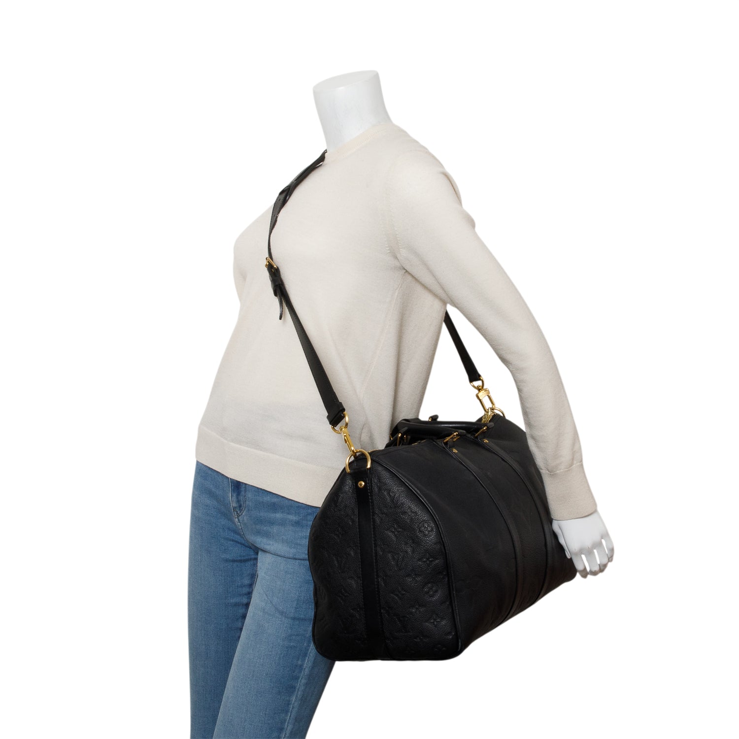 Louis Vuitton Black Empreinte Monogram Giant Keepall Bandouliere 45